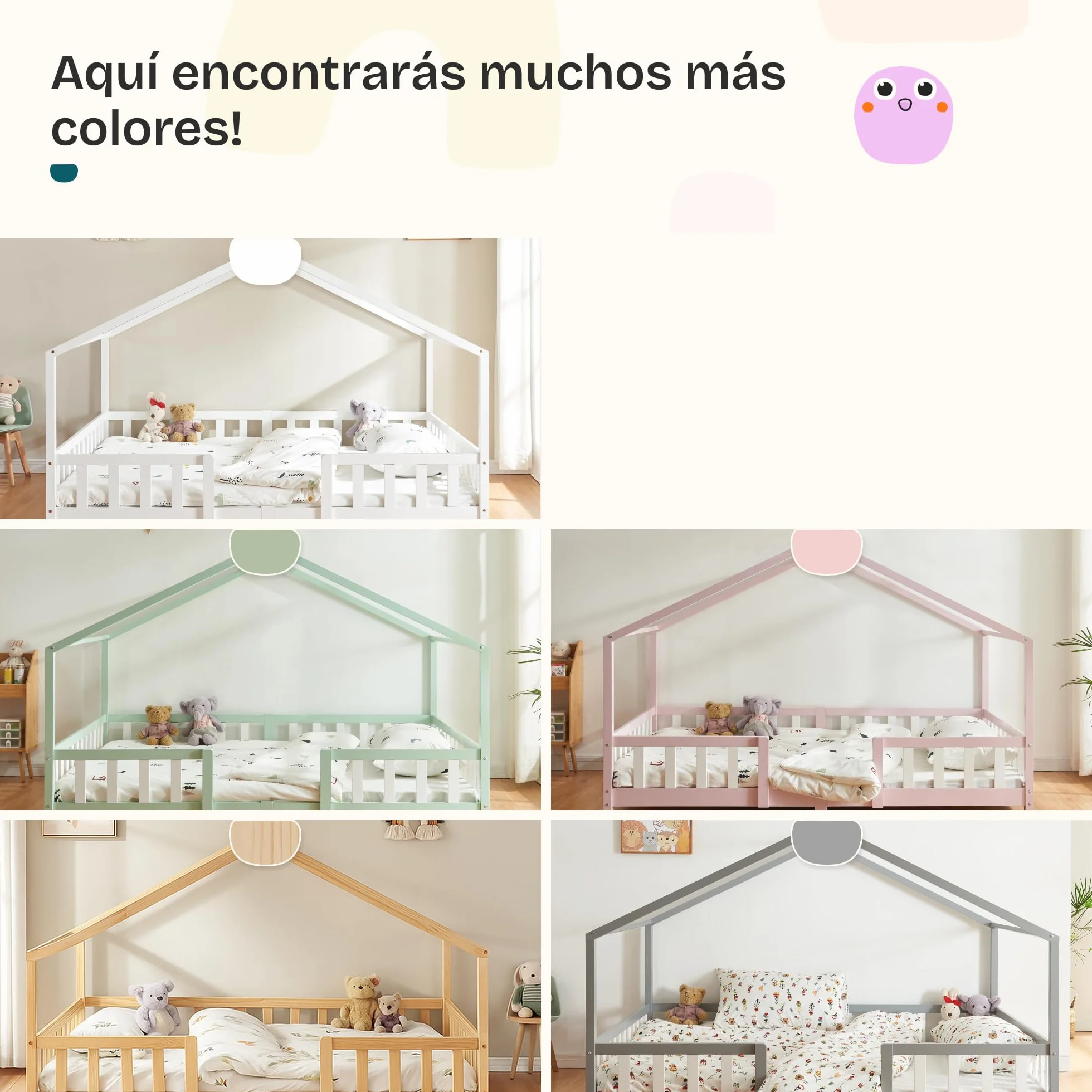 [en.casa] Cama para niños Casita Treviolo hasta 120 kg Cama Infantil con Reja Protectora Forma de casa de Madera Pino 120 x 200 cm - Pino Natural
