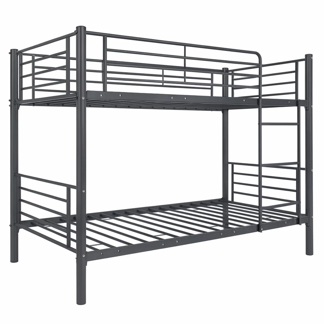 Litera Metálica Doble 200x97x161 cm Cama Infantil y Juvenil con Escalera Lateral y Barandilla de Seguridad para Dormitorio