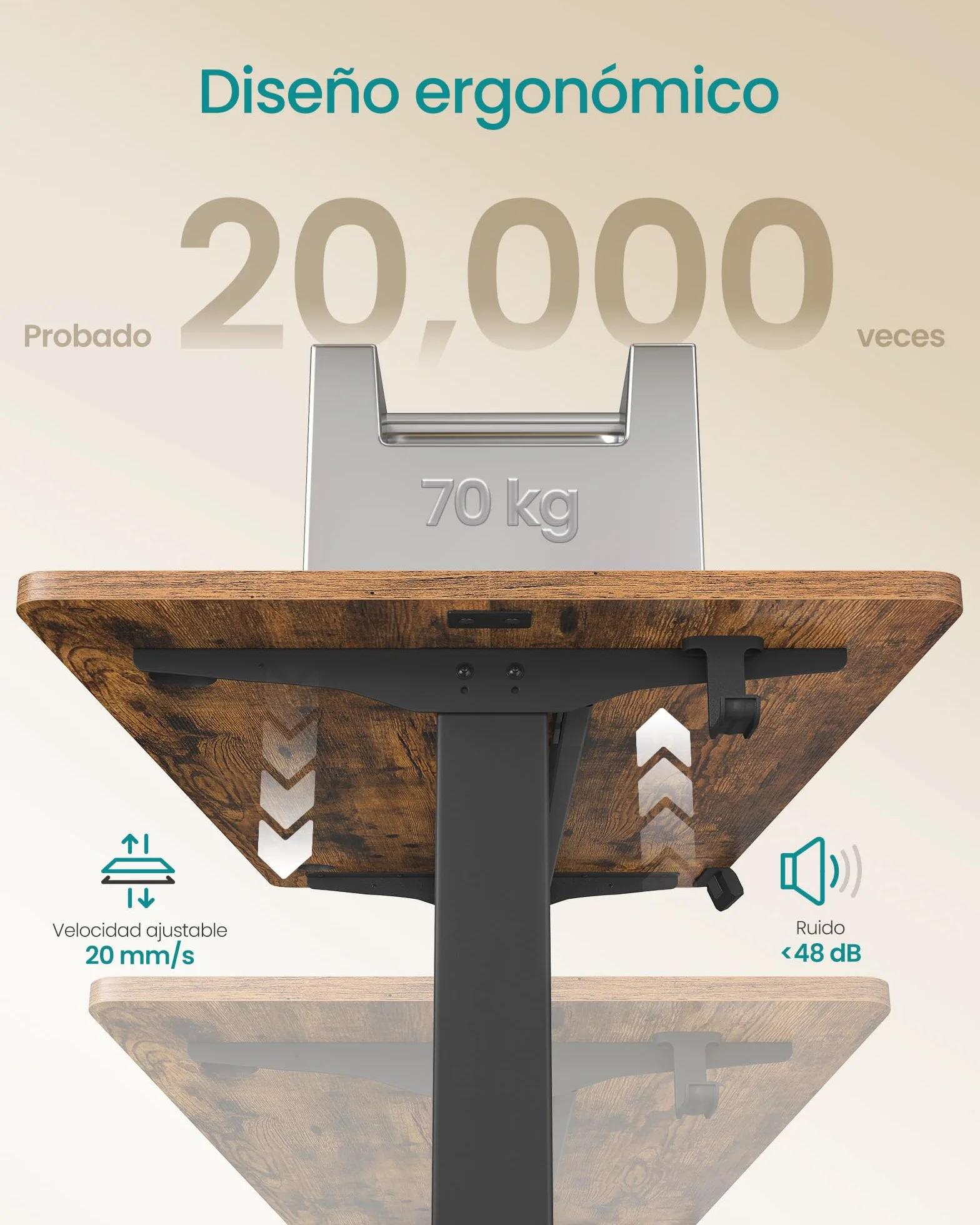 SONGMICS Escritorio Eléctrico Regulable en Altura 100x60 cm USB-C Marrón Rústico LSD130KD01
