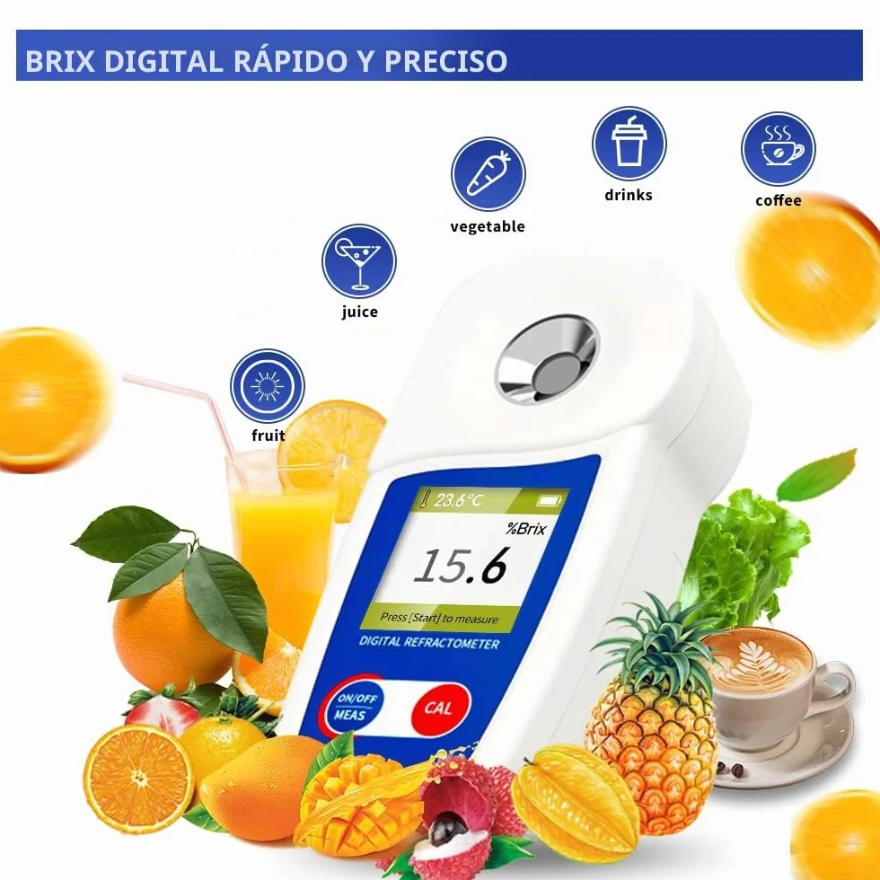 Refractómetro digital Brix, refractómetro Brix Flagfront, refractómetro, compensación automática de temperatura, rango de 0 – 55% ± 0,1% de precisión