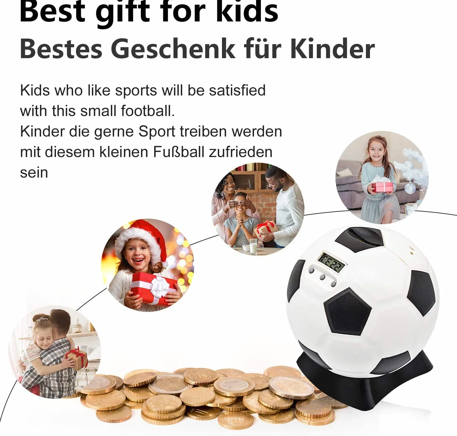 MOMMED Hucha, Contador Digital, Balón de Fútbol, Cerdito para Niños, Electronica LCD
