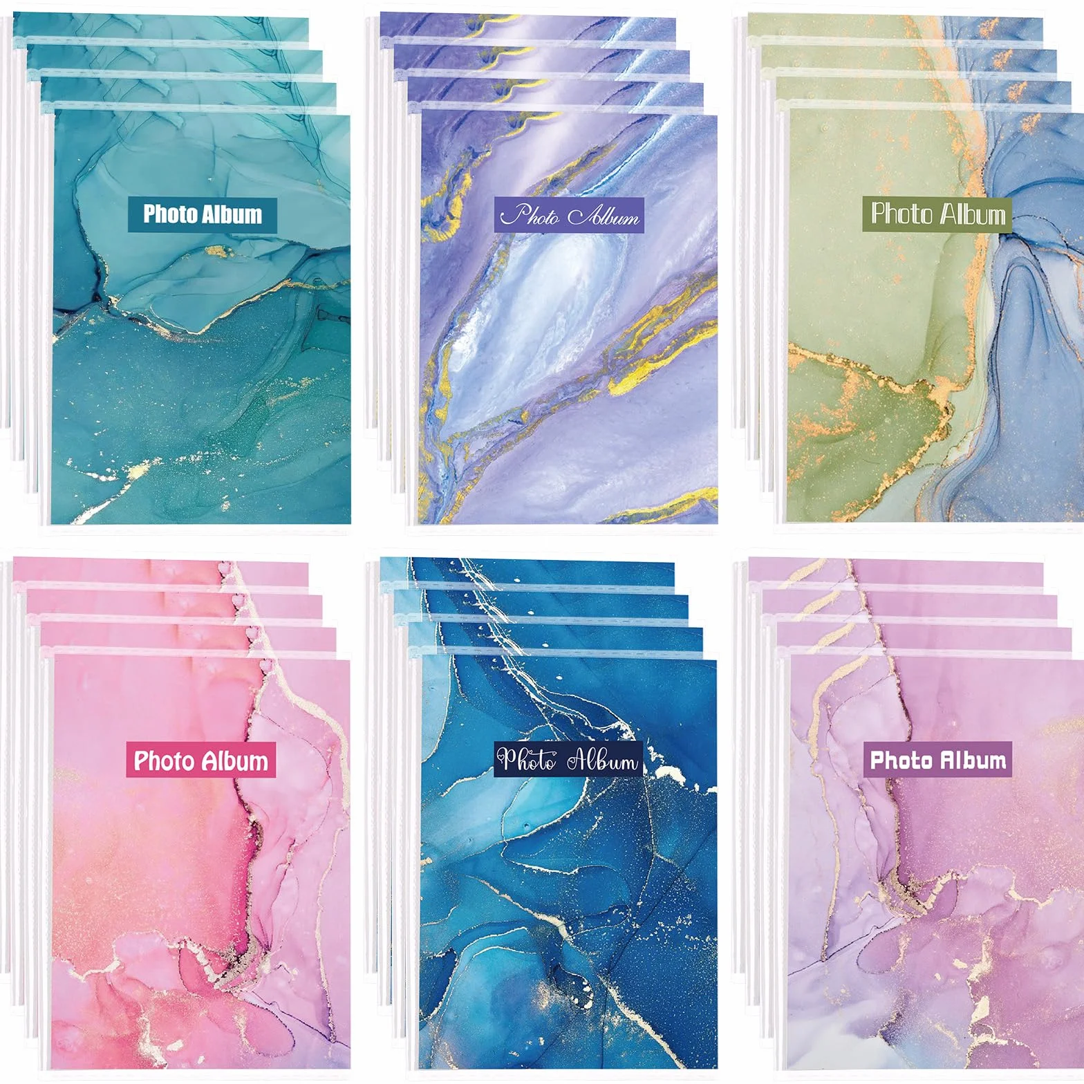 Sinmoe Paquete de 24 mini álbumes de fotos de 4 x 6 pulgadas, álbum de fotos pequeño de 36 tarjetas postales de fotos con inserciones decorativas extraíbles, cubierta flexible y transparente, álbum de