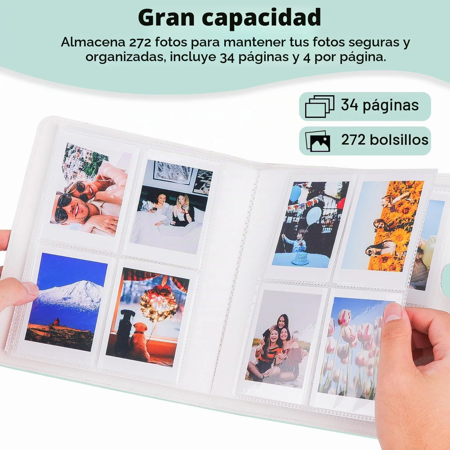 Álbum de fotos con 272+1 bolsillos para película de 3 pulgadas, compatible con Fujifilm Instax Mini 12 11 9 8 25 70 90 40 99 SE 7+ Mini LiPlay Link2 EVO, Polaroid Snap PIC-300, Kodak Impresora