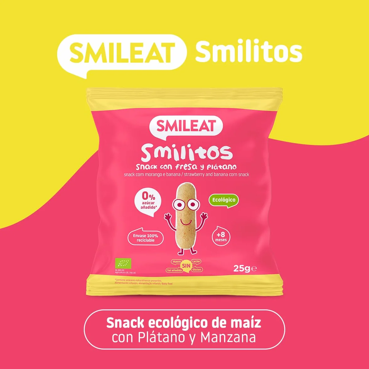 Smileat Smilitos Snack Fresa y Plátano 25g Merienda para Bebés 8 Meses