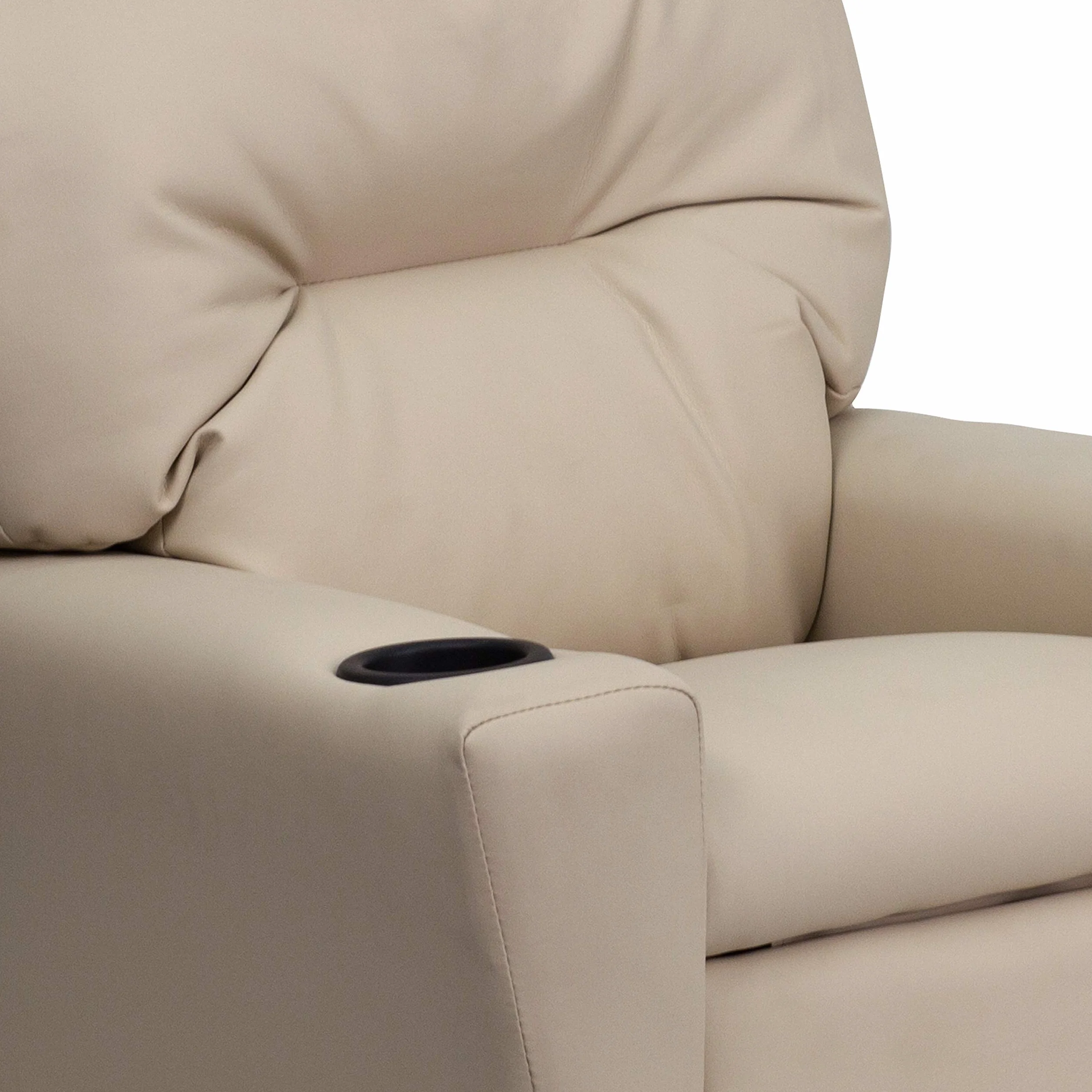 Flash Furniture Sillón reclinable Chandler de Vinilo para niños con portavasos, admite hasta 90 lbs, Beige