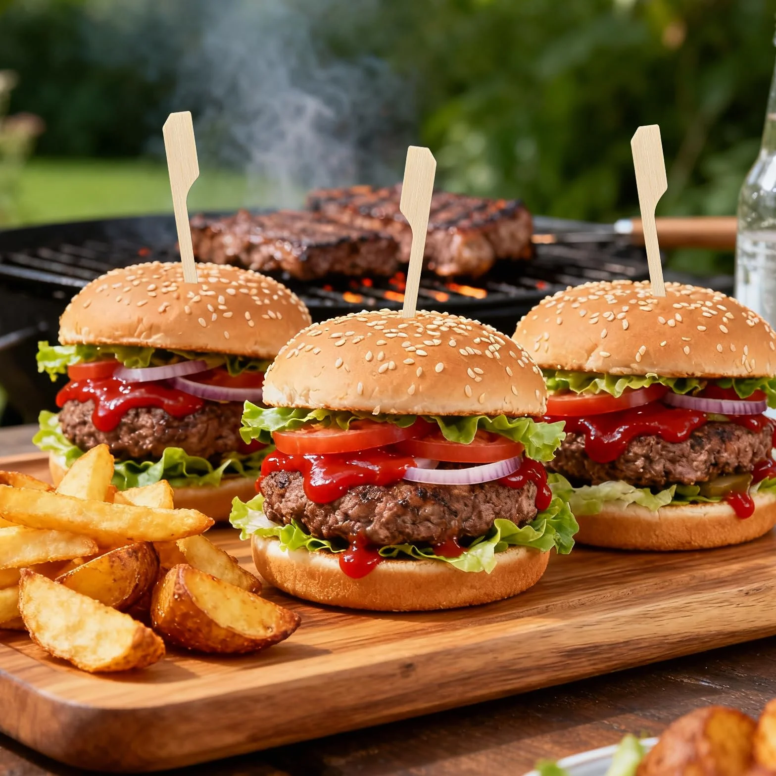 Palillos para Aperitivos de Bambú 9cm, Brochetas de Madera para Cócteles, Barbacoas y Frutas