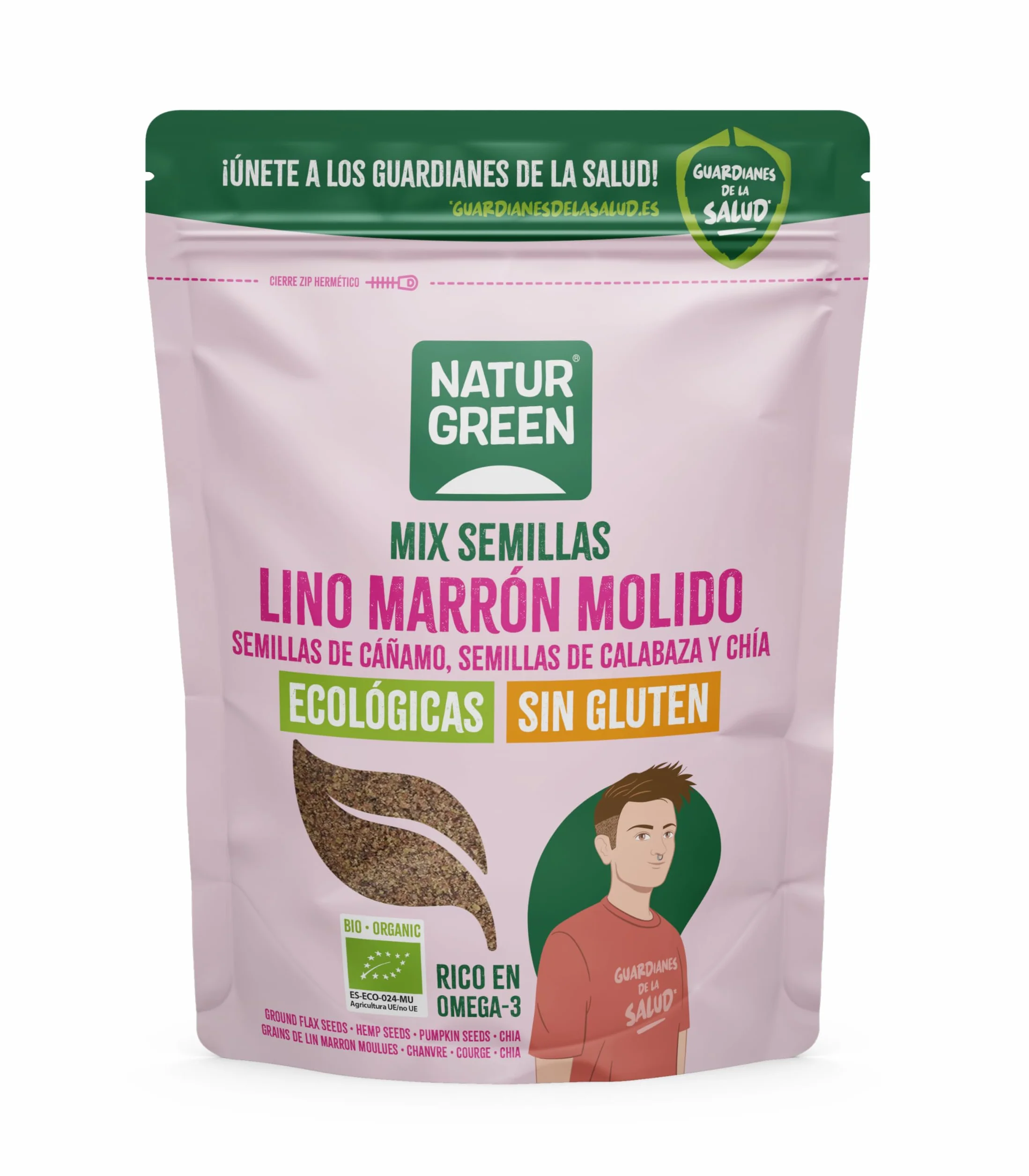NaturGreen Semillas de Lino, Cáñamo, Calabaza y Chía Bio 150 g | Fuente de Fibra, Proteína y Omega-3 | Sin Gluten