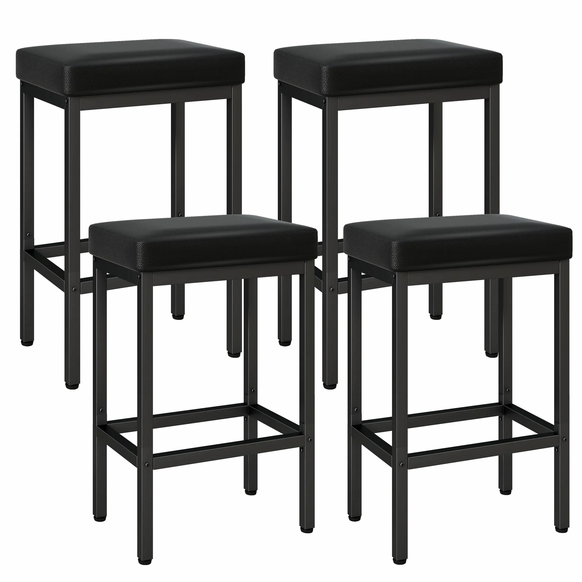YMYNY 66 cm Taburetes Altos de Cocina, Negro Cuero de PU Taburete Alto, Taburetes de Cocina con Cojín de 6 cm De Grosor y Base de Metal, HBS513B-2