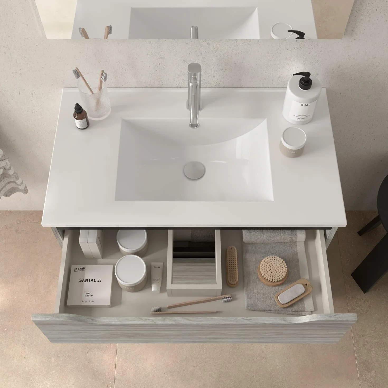 Trio Mueble de Baño con Lavabo 3 Cajones Color Roble Cambrian - Medida: 80 cm 80 cm