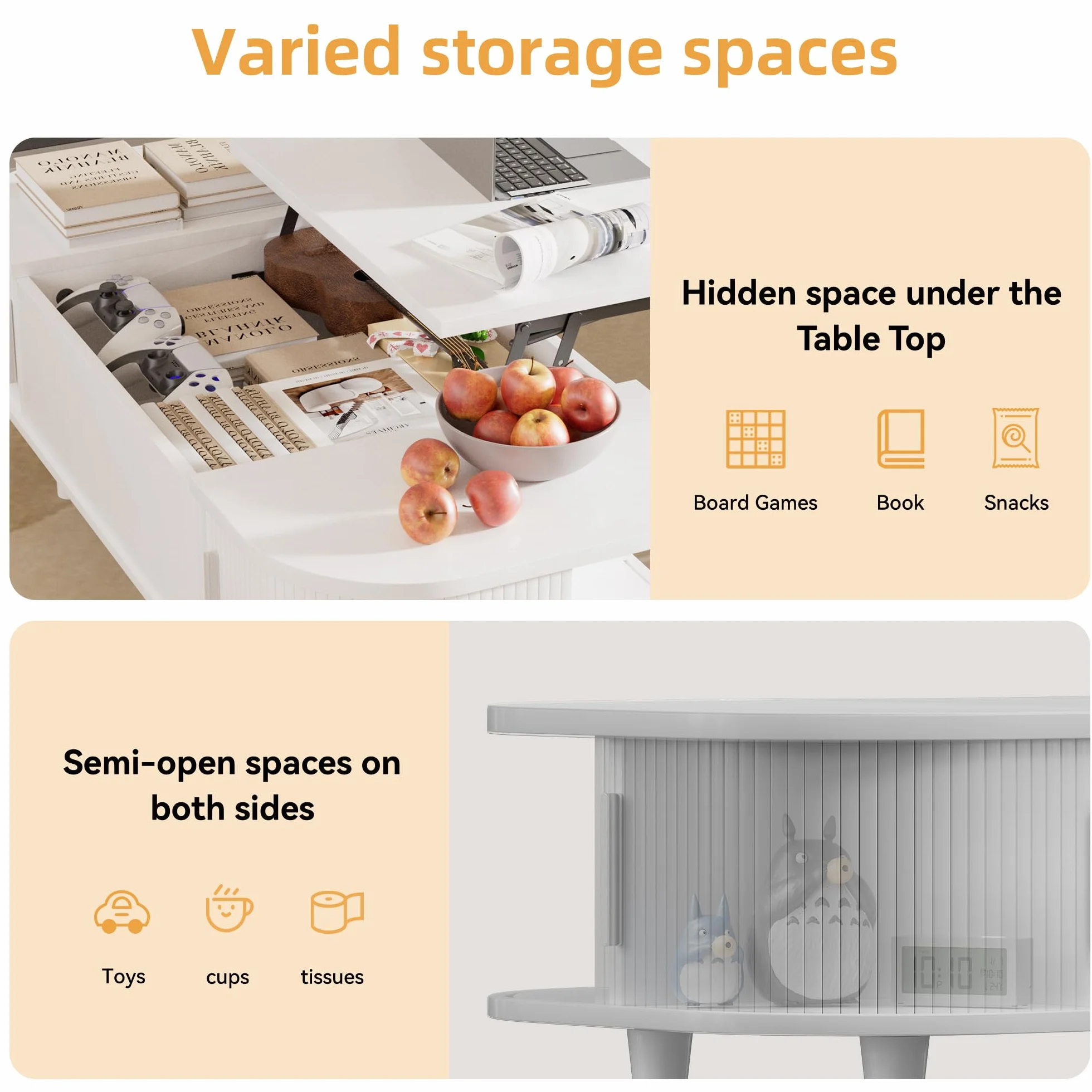 Mesa de Centro con Tapa Elevable – Mesa Central Moderna de Madera con Puerta Corredera y Almacenamiento Oculto, para Salón, Espacios Pequeños, Oficina en Casa
