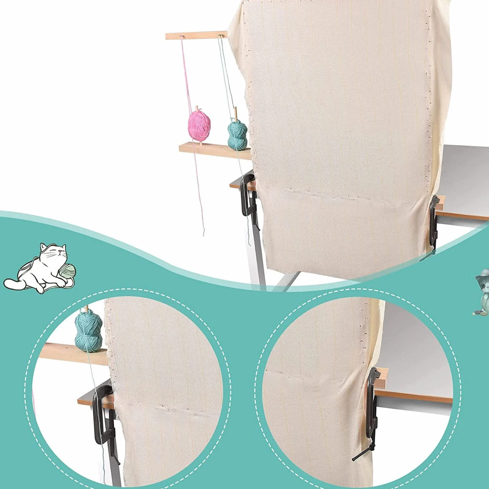 Marco de tufting para la confección de alfombras, marco de manualidades DIY con textura de acero inoxidable y madera de roble para coser tapices, montaje sencillo
