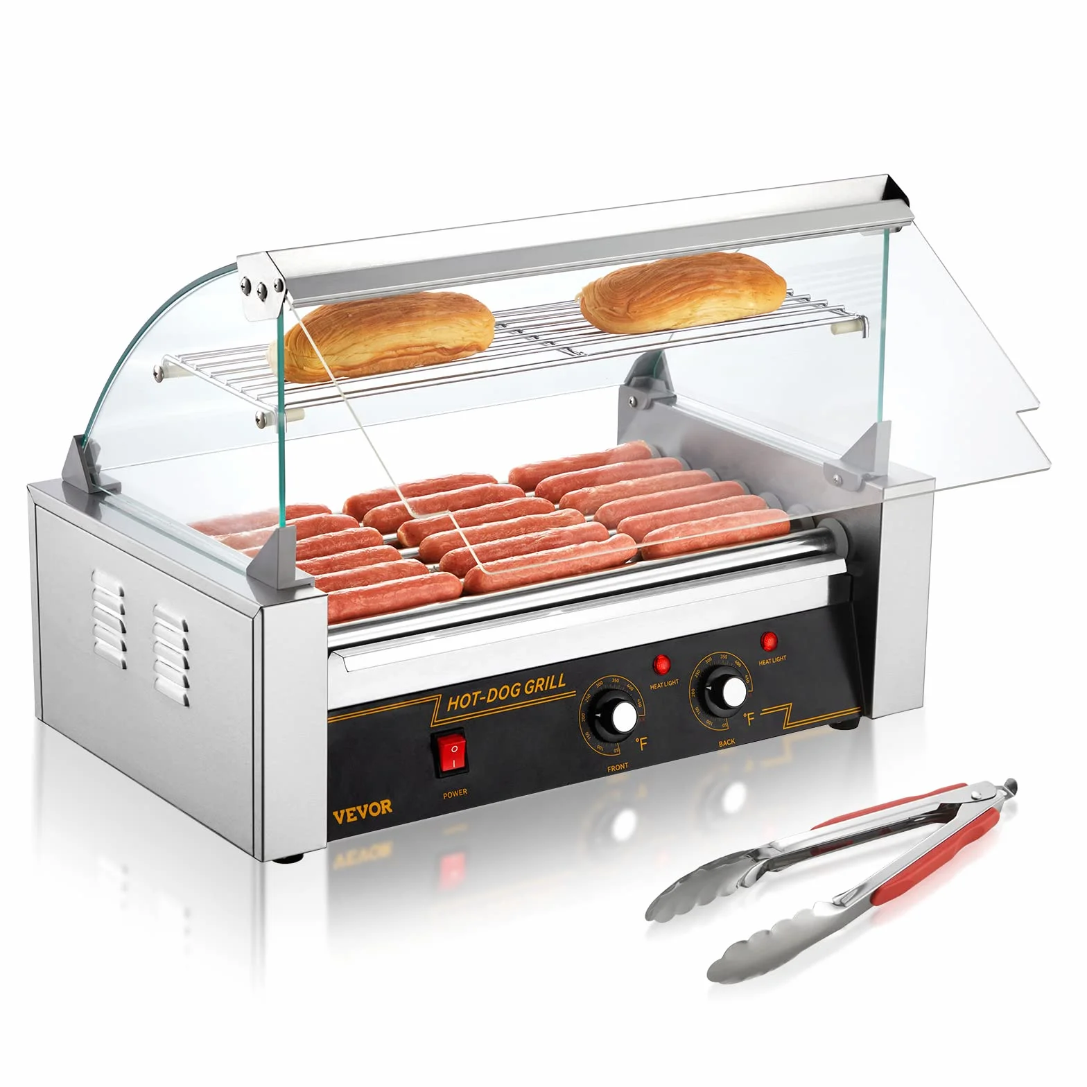 VEVOR Máquina de Rodillos para Perros Calientes 55,5x32,5x41 cm Acero Inoxidable 50-250°C 1,4 kW