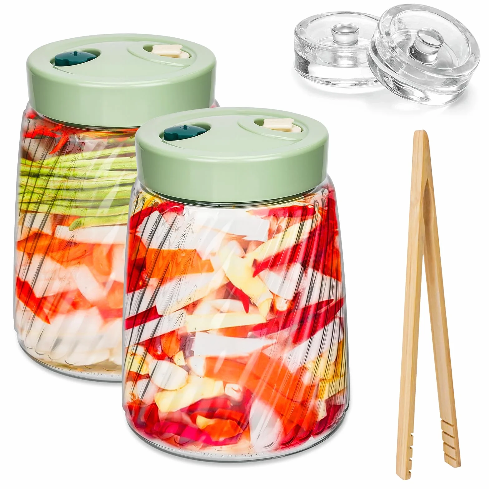 USHOP 2 Tarros de Fermentación de Vidrio 1.4l con Doble Válvula,Tarro de Fermentación,Fermentacion Frascos de Vidrio con Tapa,Frascos Herméticos para Kimchi, Chucrut, Conservas y Almacenamiento