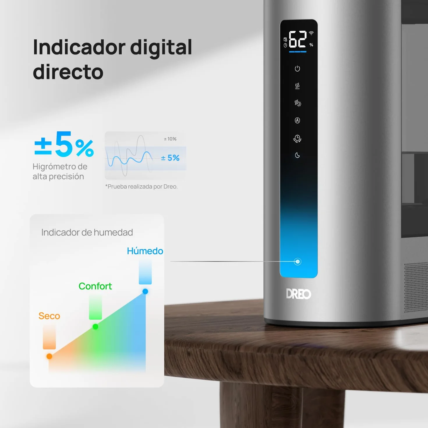 Dreo Humidificador 6L Inteligente Vapor Frío Caliente Silencioso 60 Horas Google Alexa HM713S