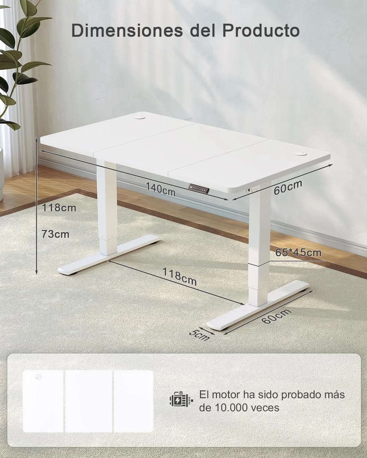 JUMMICO Escritorio Elevable Eléctrico con Cargador USB, Escritorio Regulable en Altura Ergonomica Escritorio de pie Ajustable Smart Panel con Funciones de Memoria, Standing Desk (Blanco, 140 * 60cm)