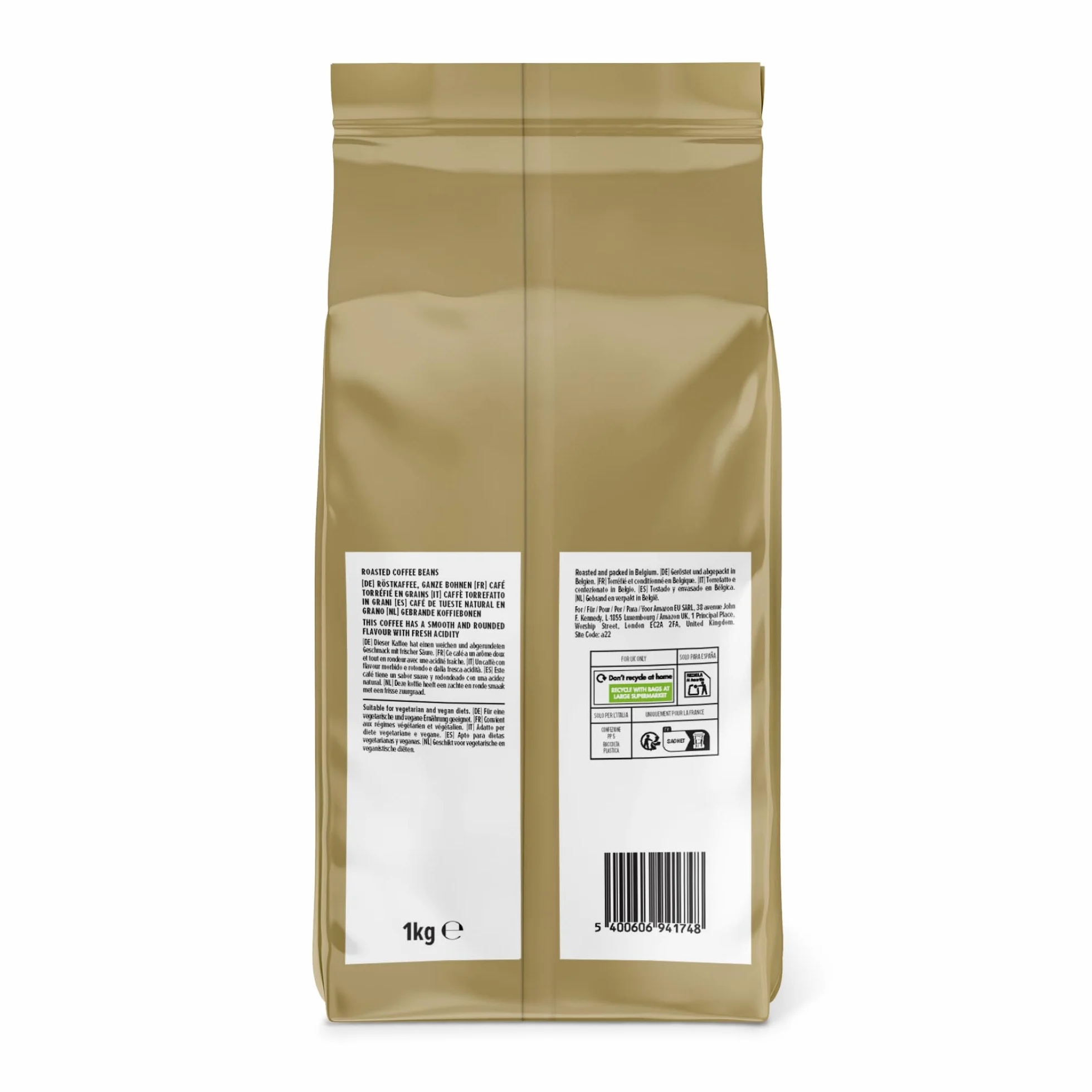 Amazon Café En Grano Natural, Puro Arabica, Tueste Medio, 1kg, Rainforest Alliance