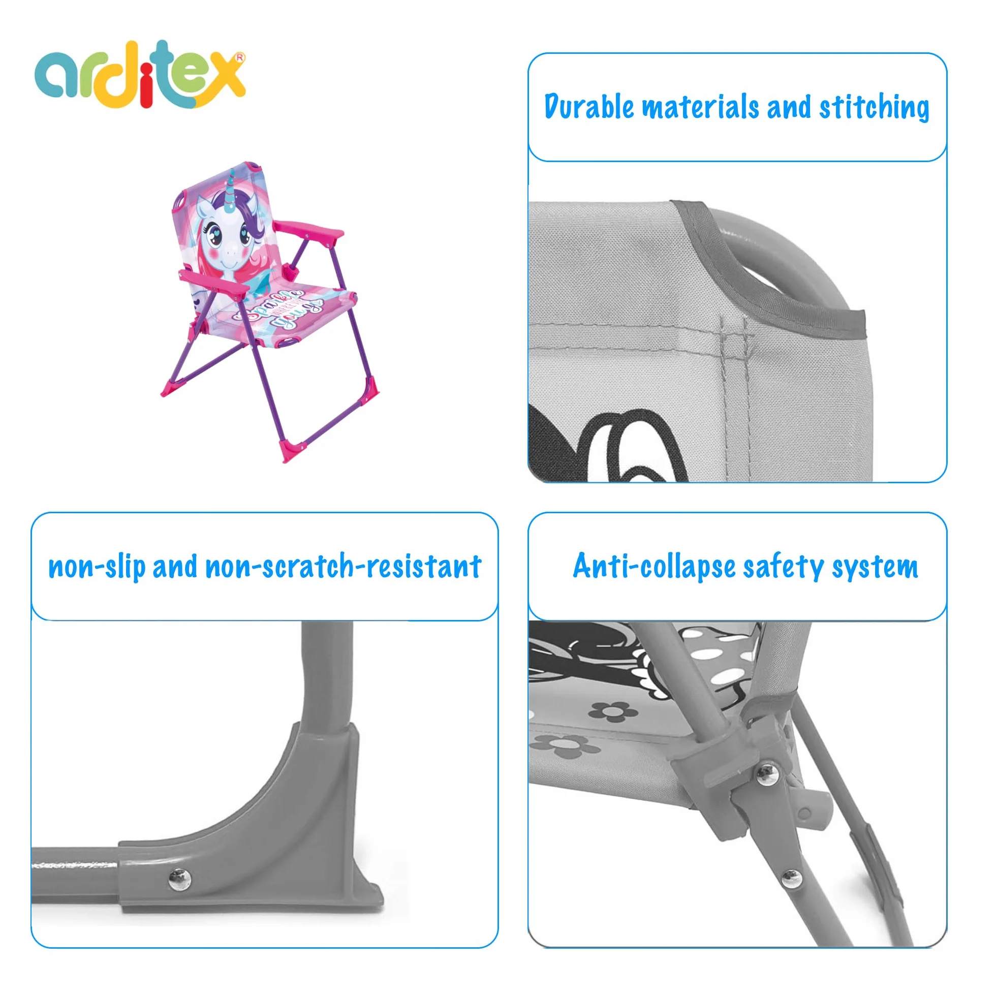 ARDITEX Silla Plegable con Brazos de Unicornio Sparkle 38x32x53cm