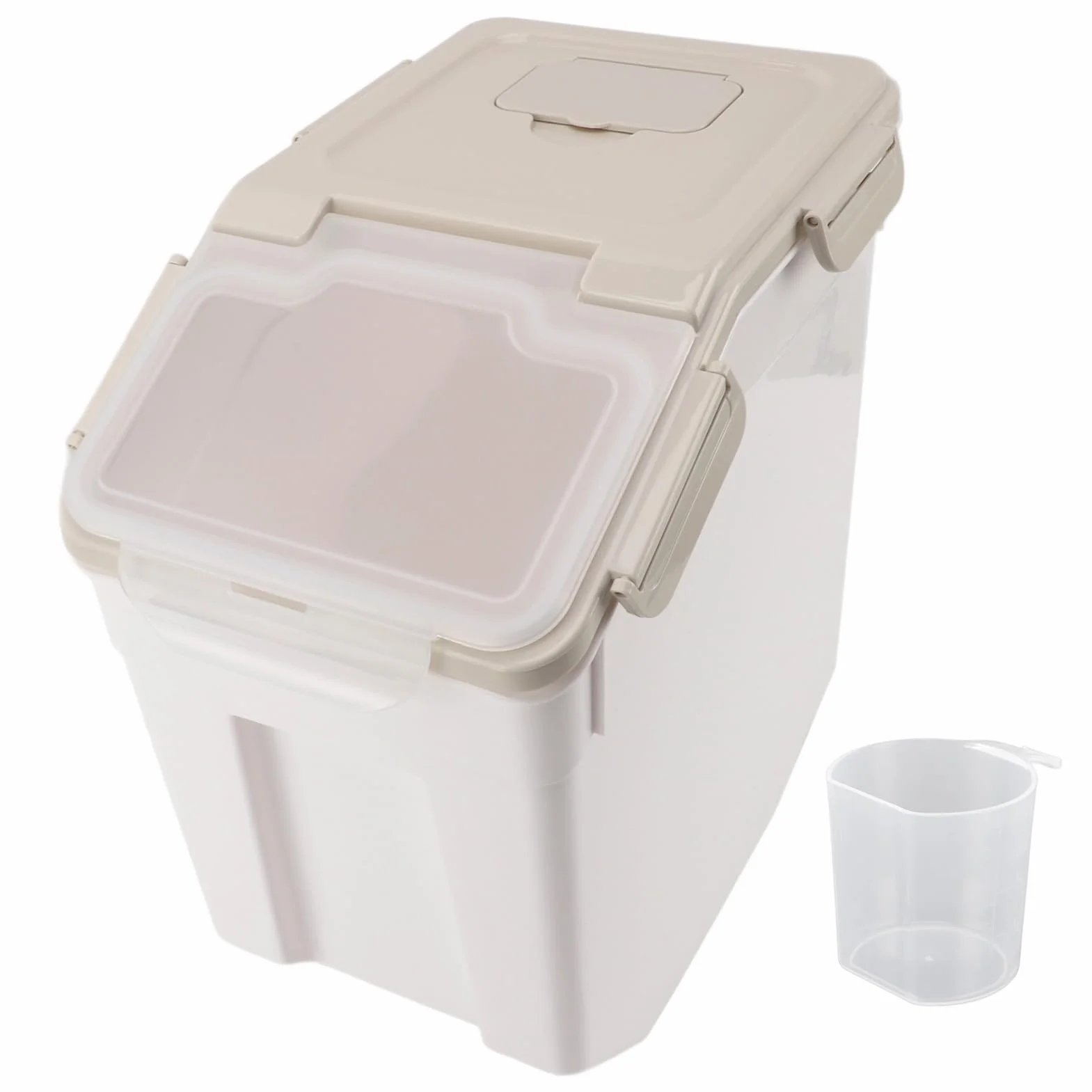 Contenedor de Almacenamiento de Arroz de PP Engrosado, Diseño Hermético Duradero, Tapa de Taza Medidora, Almacenamiento Multifuncional para Cocina, Color Beige (25 kg/55,1 libras)