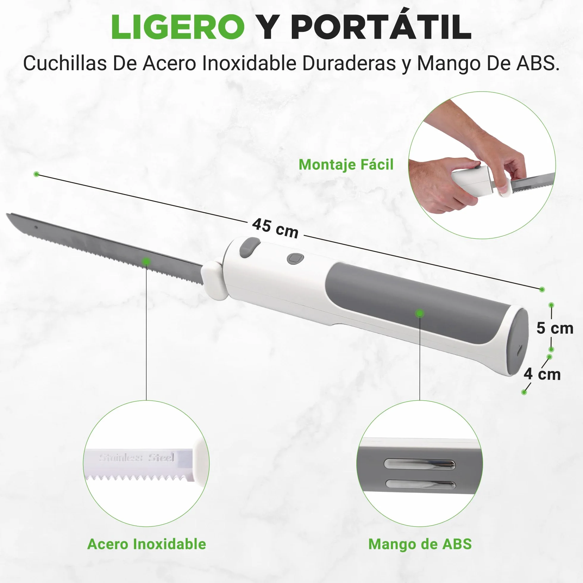 Nutrichef Cuchillo Jamonero Electrico, Inalambrico, Funcion de Encendido y Apagado, Ligero, Seguro, para Jamon, Carnes, Aves, Pan y Queso, Cuchillas de Acero Inoxidable