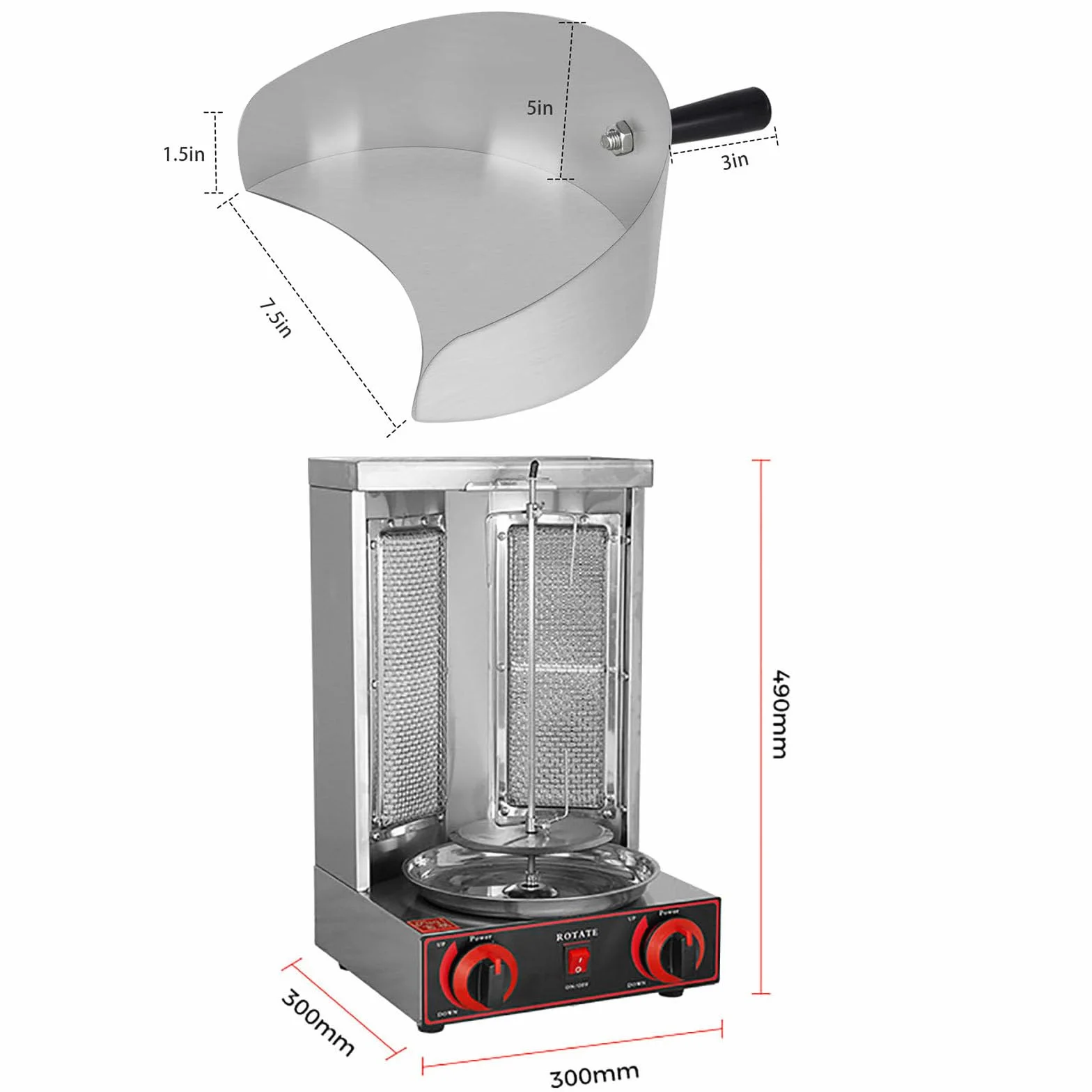 Máquina Comercial de a Gas Máquina Vertical de Kebab de GLP Horno Asador para Barbacoa Sin Humo (2 Quemadores) para Asado de Pollo, Asado de Pavo, Tacos, Asado, Carne de Res,Pan