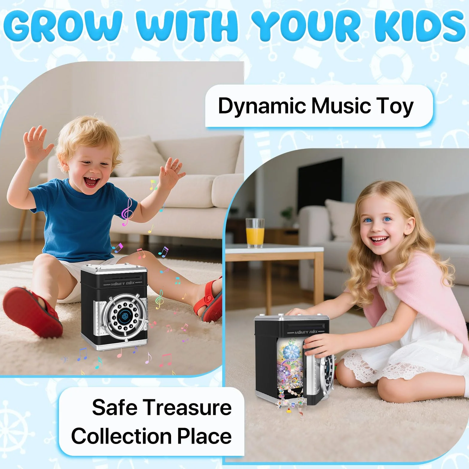 Yellcetoy Hucha Electrónica para Niños, Timón Caja Fuerte con Código de Seguridad y Música, Cumpleaños Navidad Regalos para Niño Niñas 3 4 5 6 7+ Años Negro