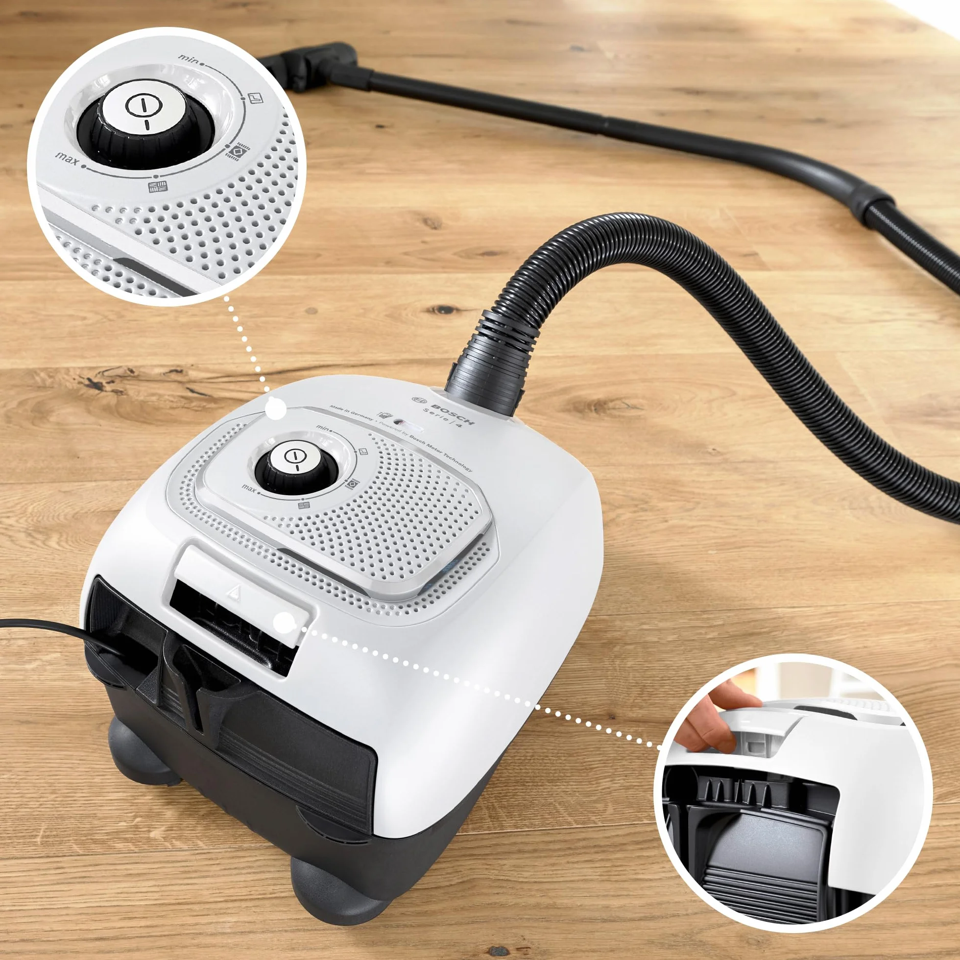 Bosch - Aspirador con Bolsa, Serie 4, Volumen XL de Bolsa de Polvo, Boquilla para Ranuras y tapicería, Blanco, BGB41WH1