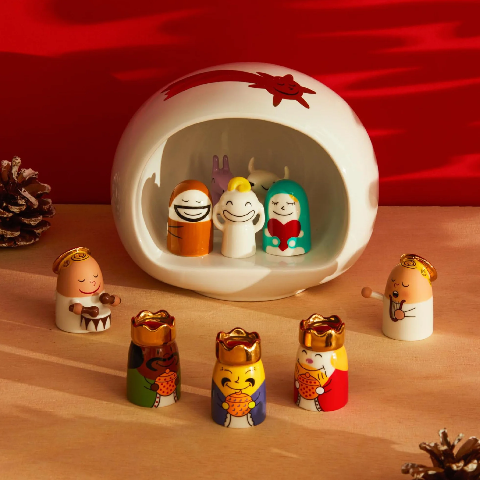 Alessi AMGI10SET Set de Pesebre de Diseño con Reproducción de la Cueva y Figuras de Porcelana Decoradas a Mano, 10 Piezas