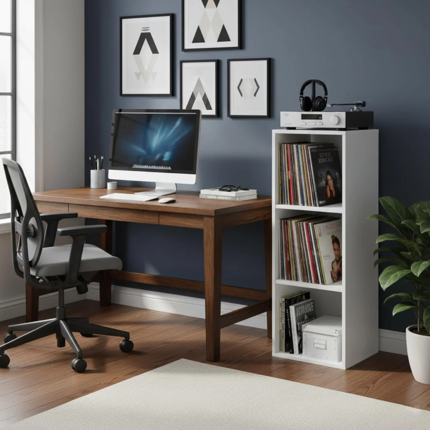 Mueble de almacenamiento de vinilo LP 3 compartimentos blanco