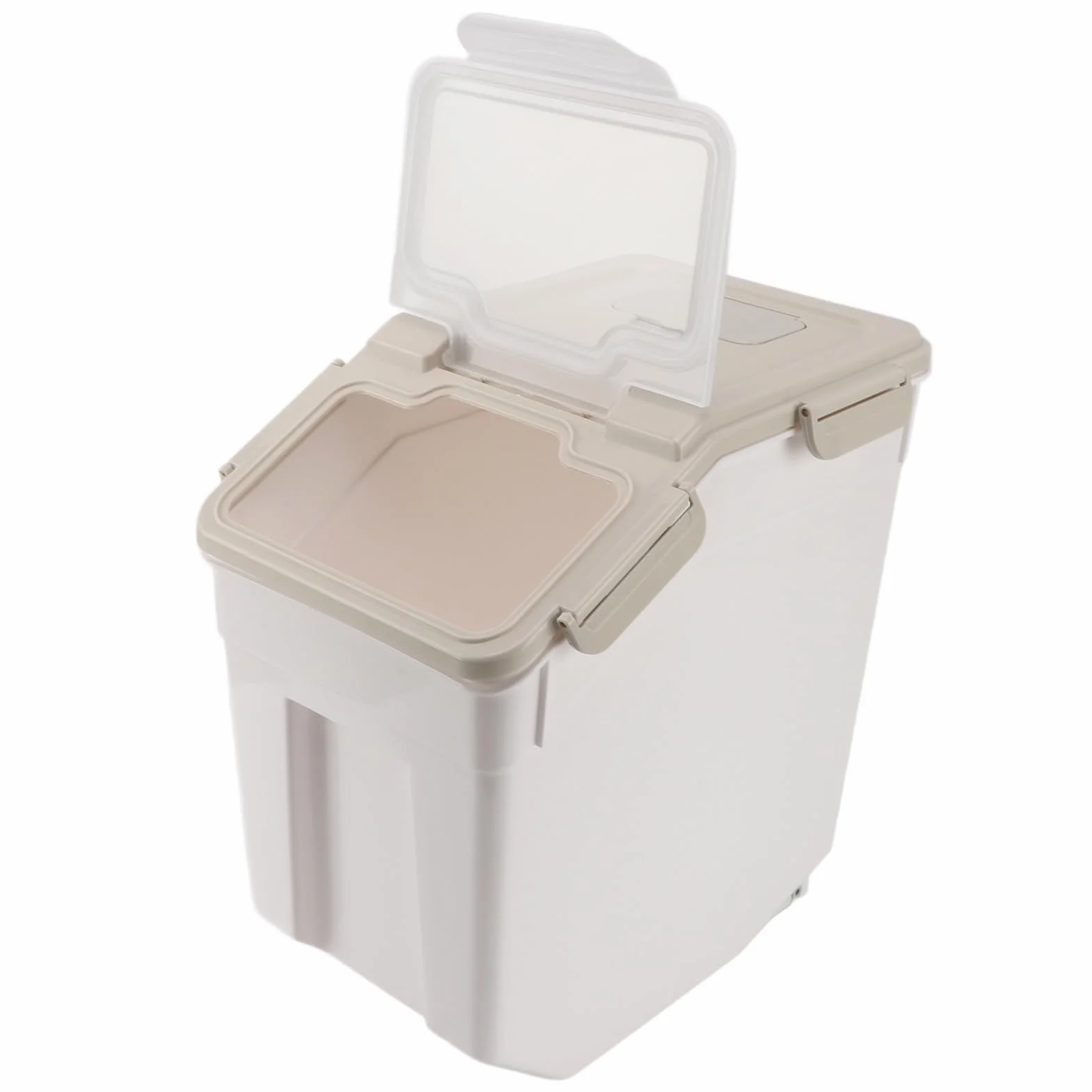 Contenedor de Almacenamiento de Arroz de PP Engrosado, Diseño Hermético Duradero, Tapa de Taza Medidora, Almacenamiento Multifuncional para Cocina, Color Beige (25 kg/55,1 libras)