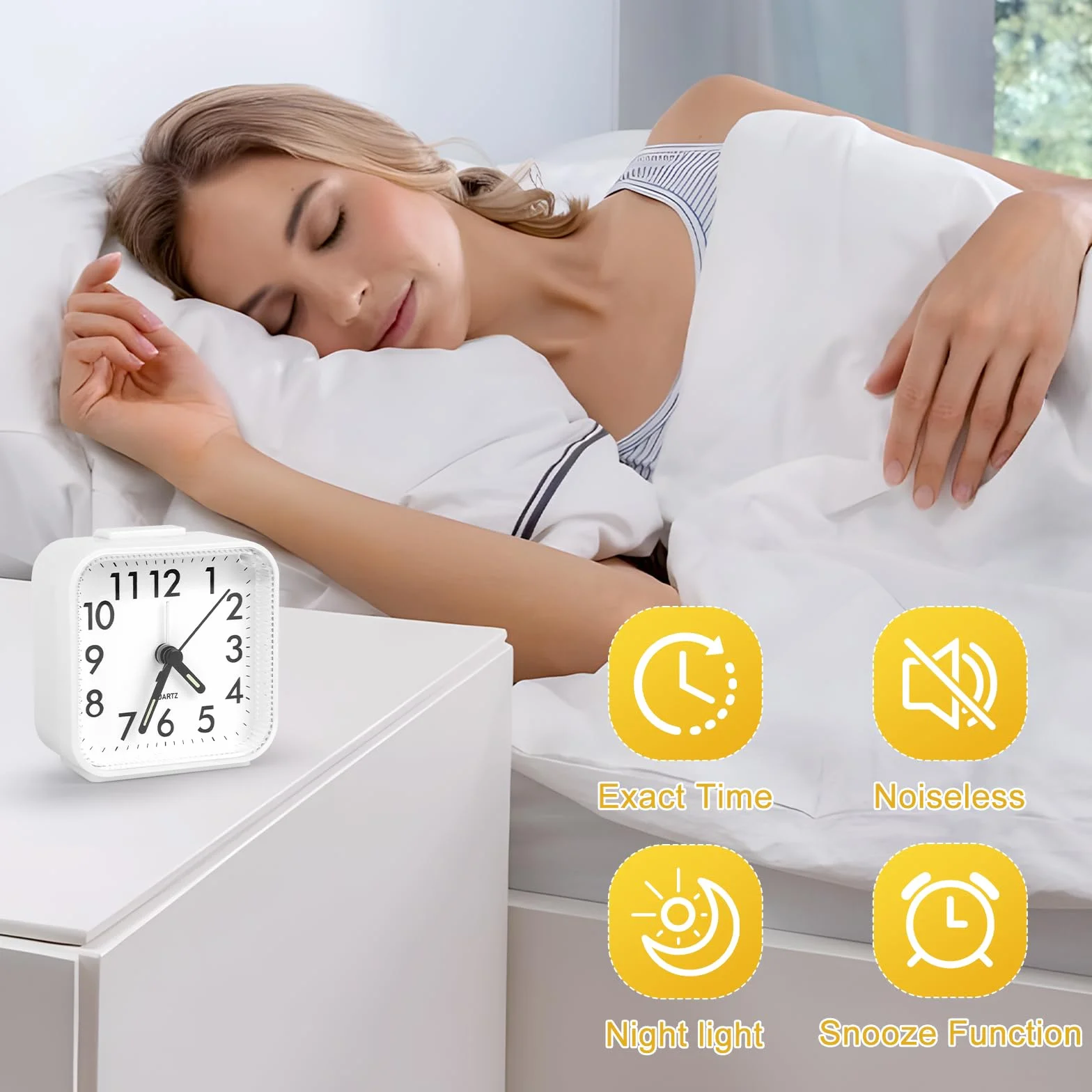 Despertador, Reloj Despertador con Luz Nocturna Función de Repetición, Silencioso Reloj de Mesa de Viaje, Reloj Despertador Analogico para Dormitorio, Oficina, Viajes