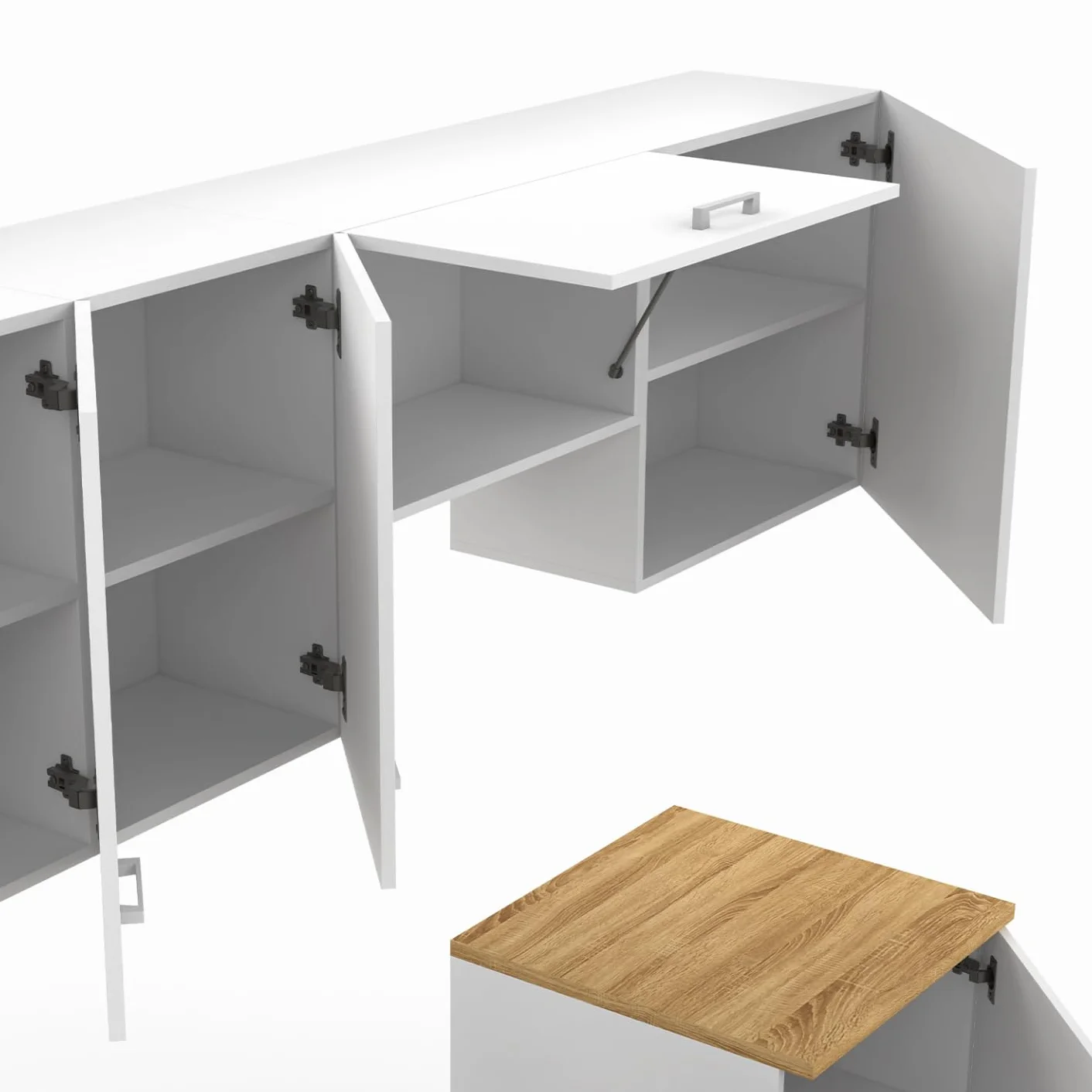IDMarket - Cocina completa 240 cm sutil con encimera 7 elementos blanco y bandejas de madera