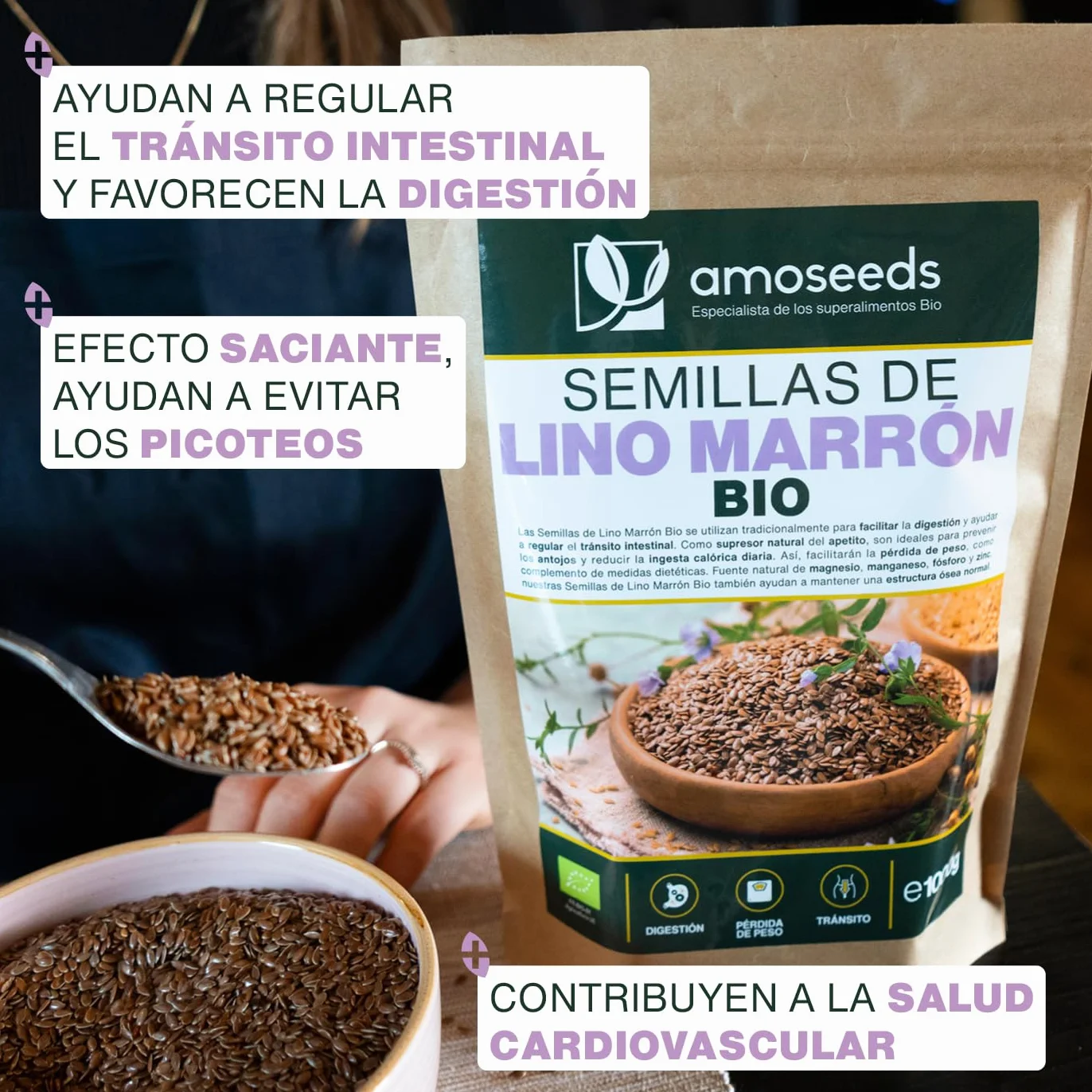 Semillas de Lino Marrón BIO 1KG | Linaza Entera 100% Natural, Orgánica, Sin Gluten, Rica en Fibras y Omega 3
