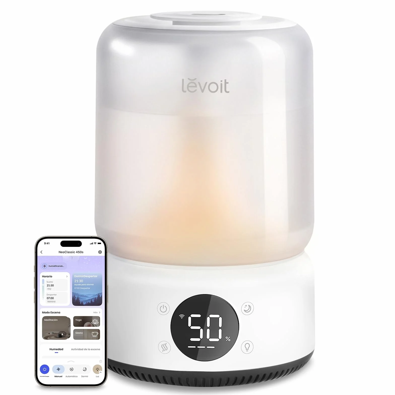 Levoit Humidificador 4,2L hasta 42H, Inteligente, Blanco, NeoClassic 450S | Humidificador Bebés Llenado Superior, Depósito Desmontable, 21dB, Control APP/Voz, Luz y Modo Musical