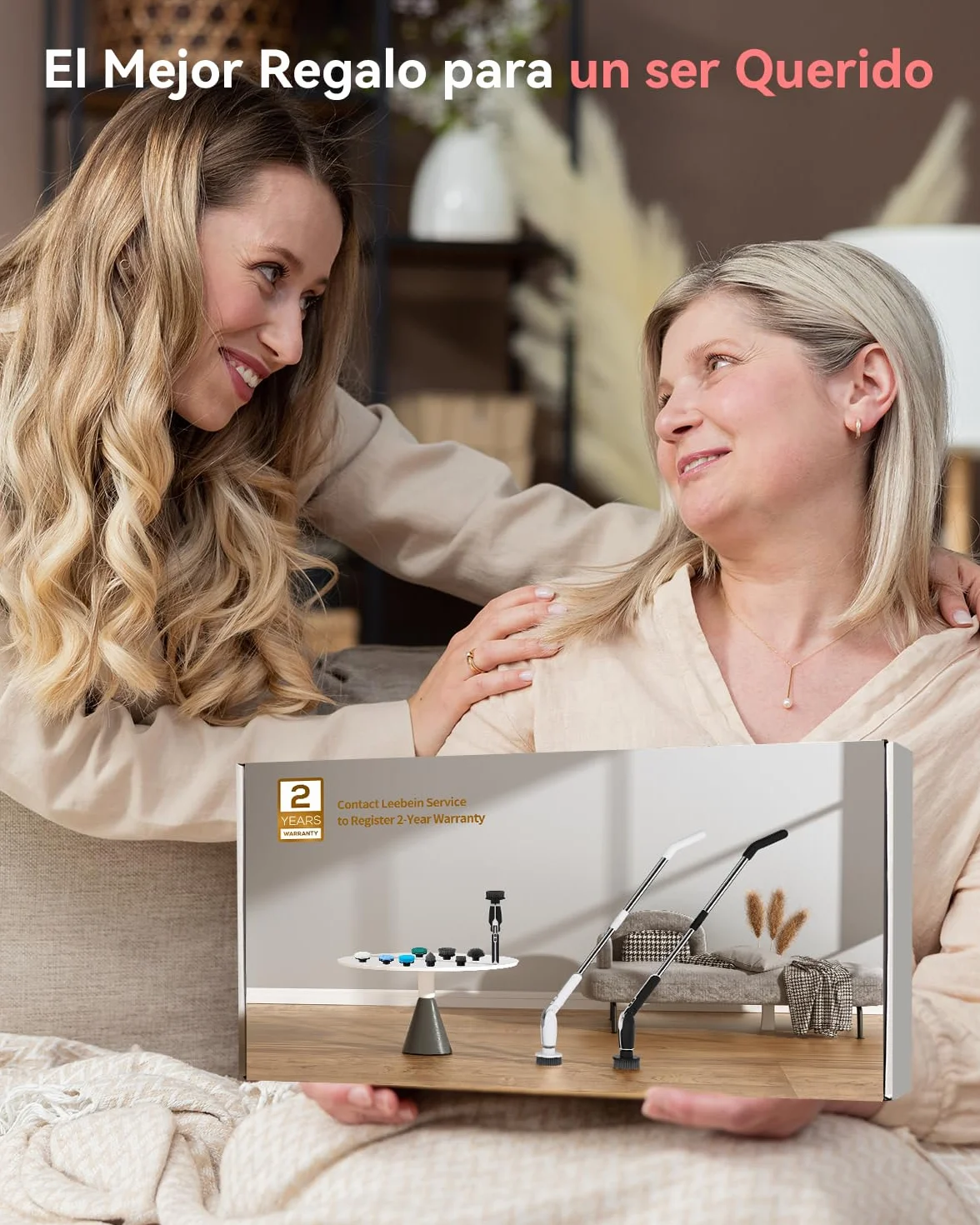 Leebein Cepillo Eléctrico Limpieza Hogar, Fregadora Giratoria Eléctrica con 8 Cepillo Reemplazables, Control Remoto, 2 Velocidades de Rotación y Mango Ajustable 38-132CM para Baño/Cocina/Coche