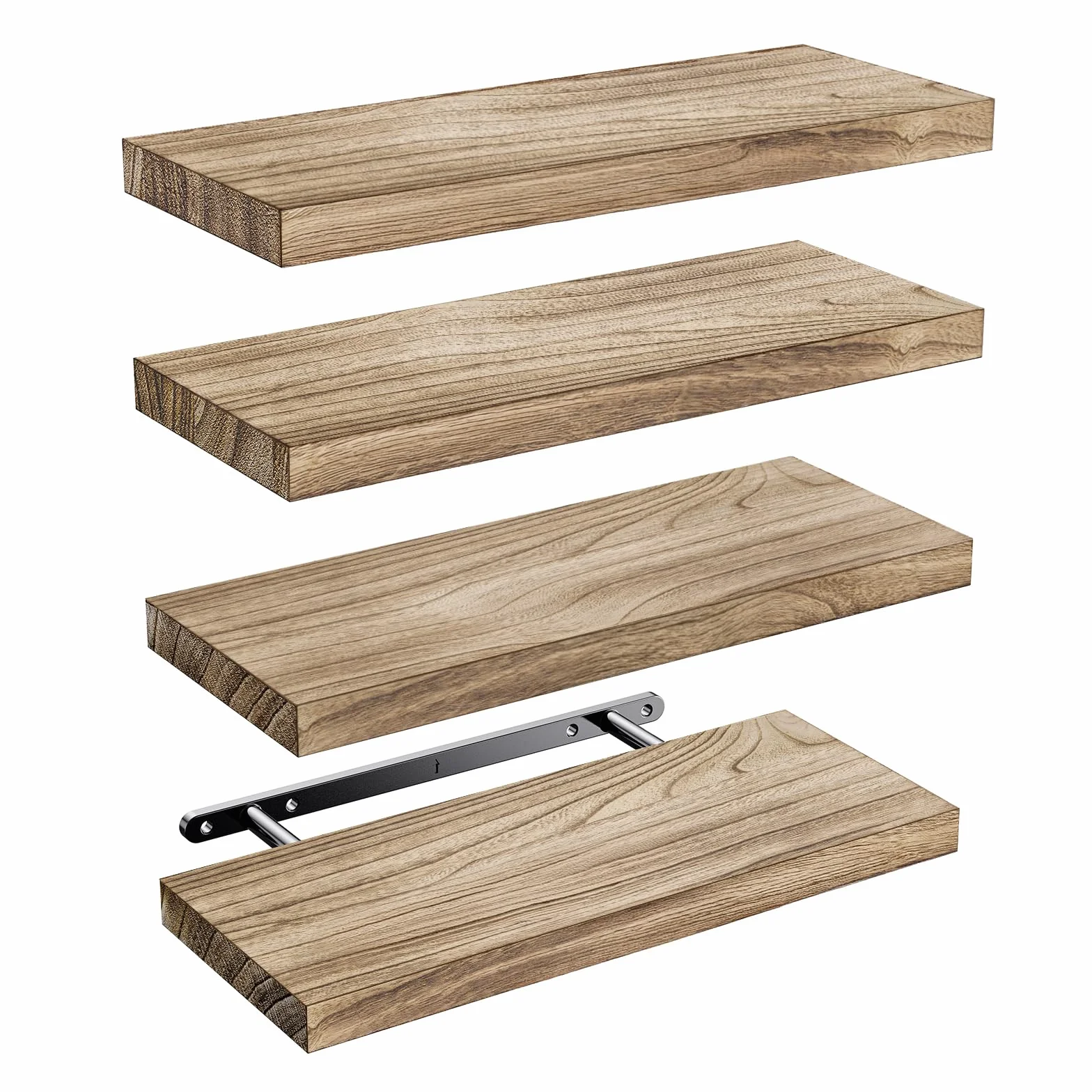 Pipishell Estanteria Pared 40 cm Estantes Madera Paulownia Juego de 4 Marrón Claro