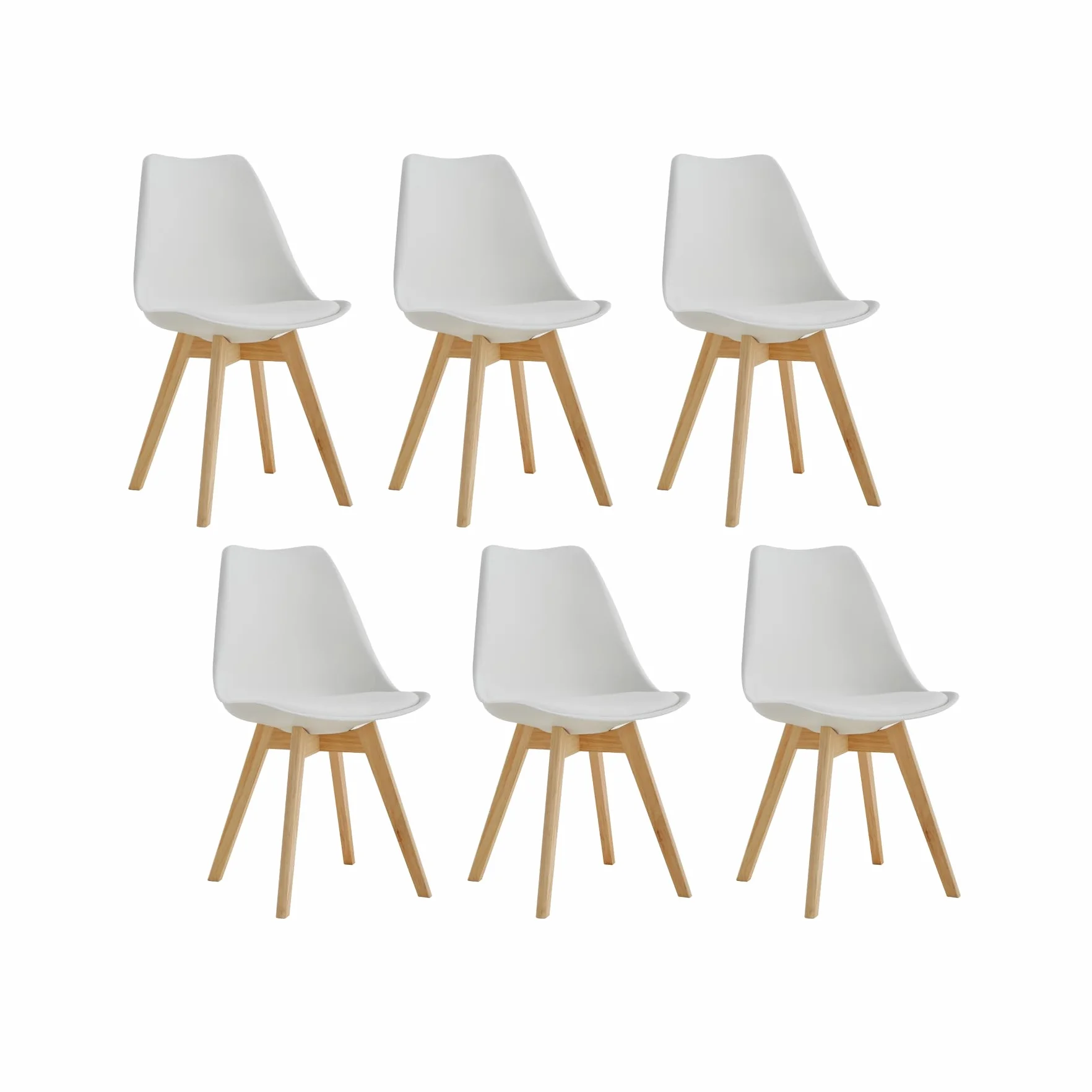 GrandCA HOME Pack de 6 Sillas de Comedor, Silla de Cocina con Patas de Madera de Pino, Sillas Tapizadas para Comedor, Sala y Cocina, Blanco