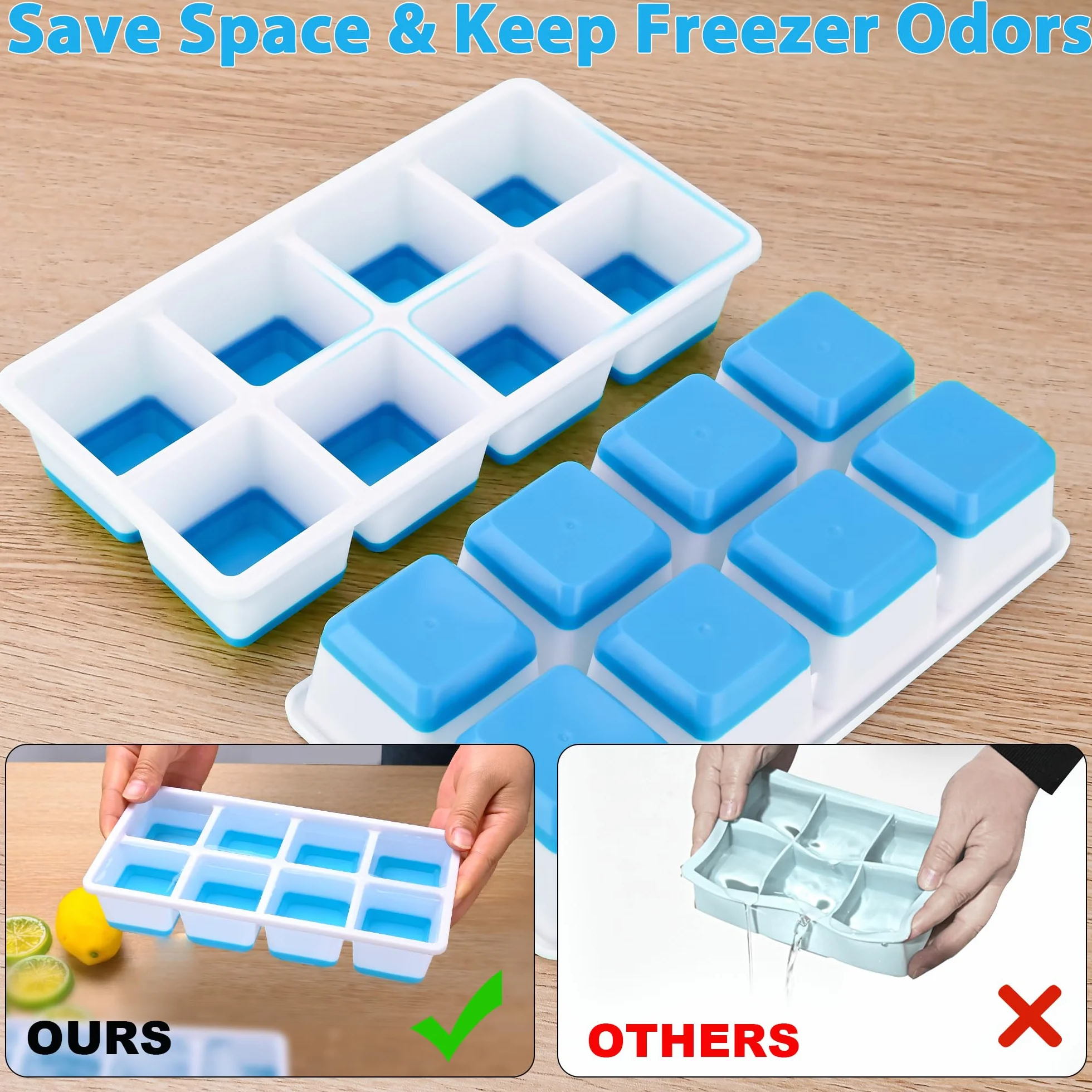 Cubitera de silicona con tapa, moldes cuadrados grandes para helados de whisky, Pack de 3 bandejas sin BPA