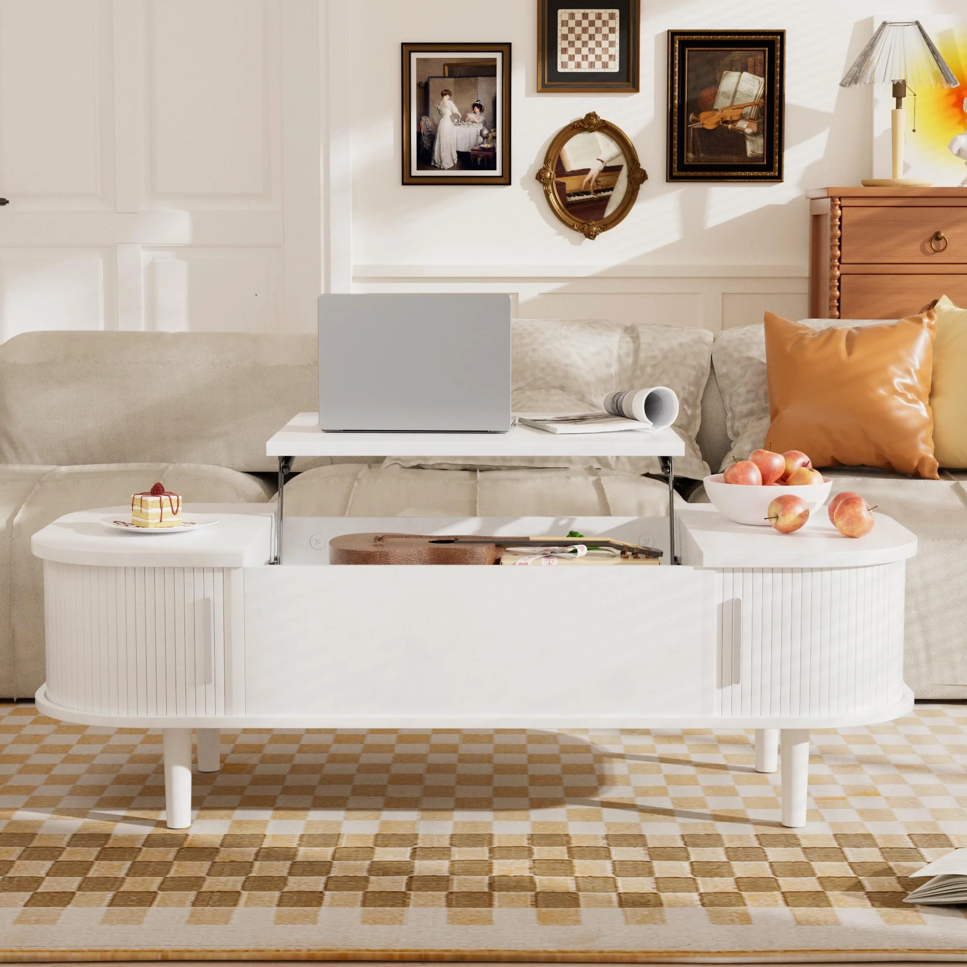 Mesa de Centro con Tapa Elevable – Mesa Central Moderna de Madera con Puerta Corredera y Almacenamiento Oculto, para Salón, Espacios Pequeños, Oficina en Casa