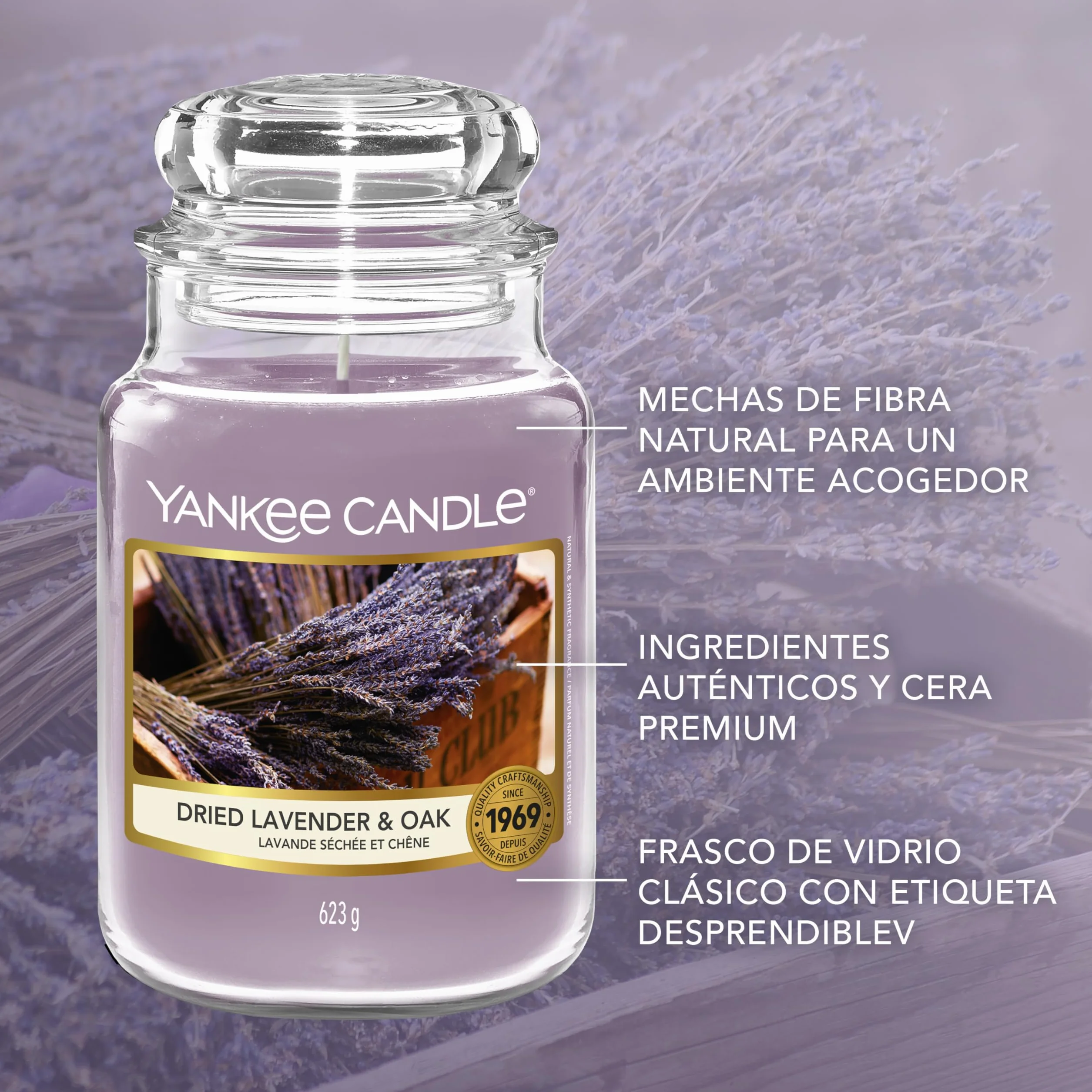 Yankee Candle Vela aromática tarro grande Dried Lavender & Oak 150 horas Regalos para mujeres
