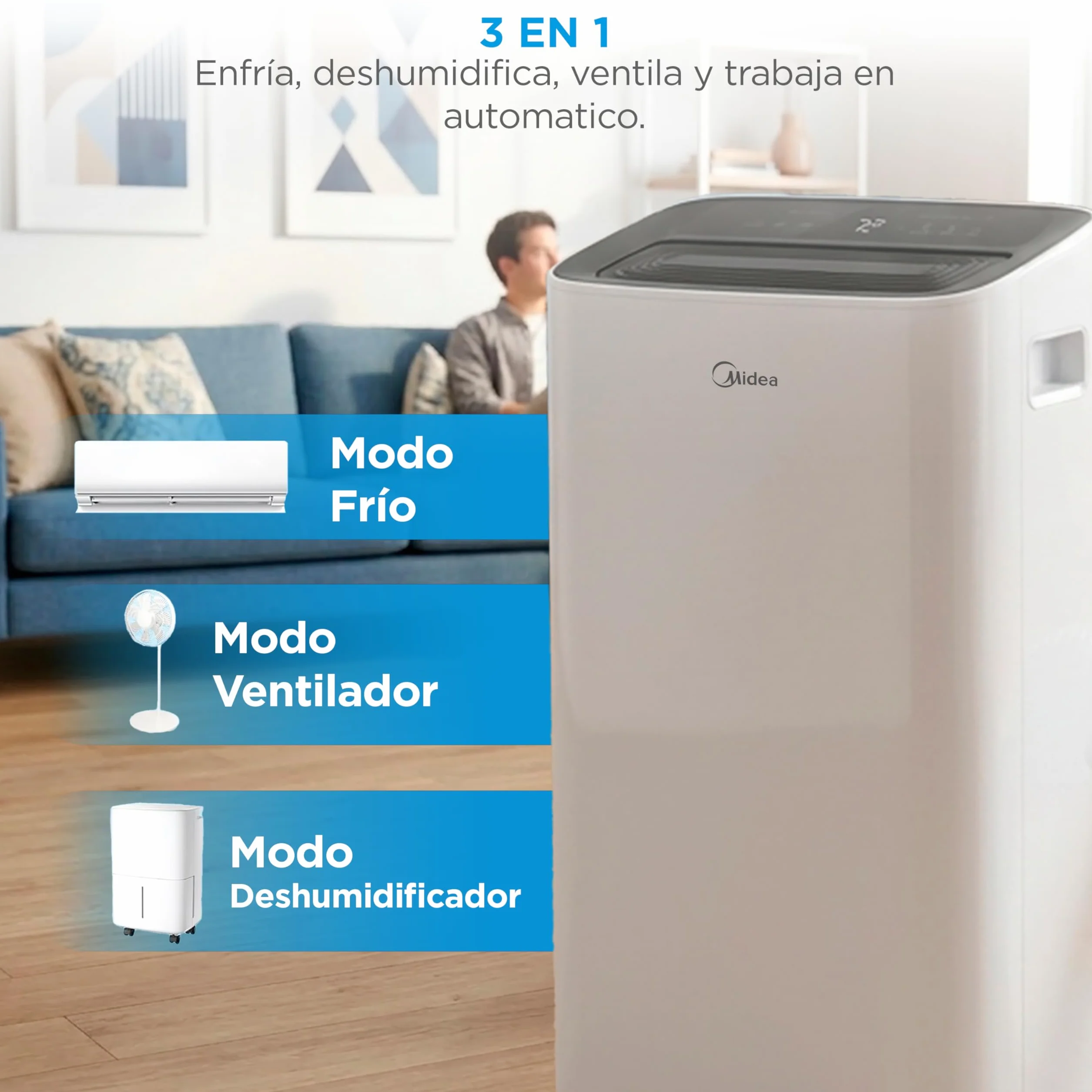 MIDEA Pingüino Aire Acondicionado Portátil 4 en 1 | 3000 Frigorías/12.000 BTU con Control por App | Climatizador y Deshumidificador hasta 35m2 - Modo Sleep, Mando a Distancia | Incluye kit de ventana