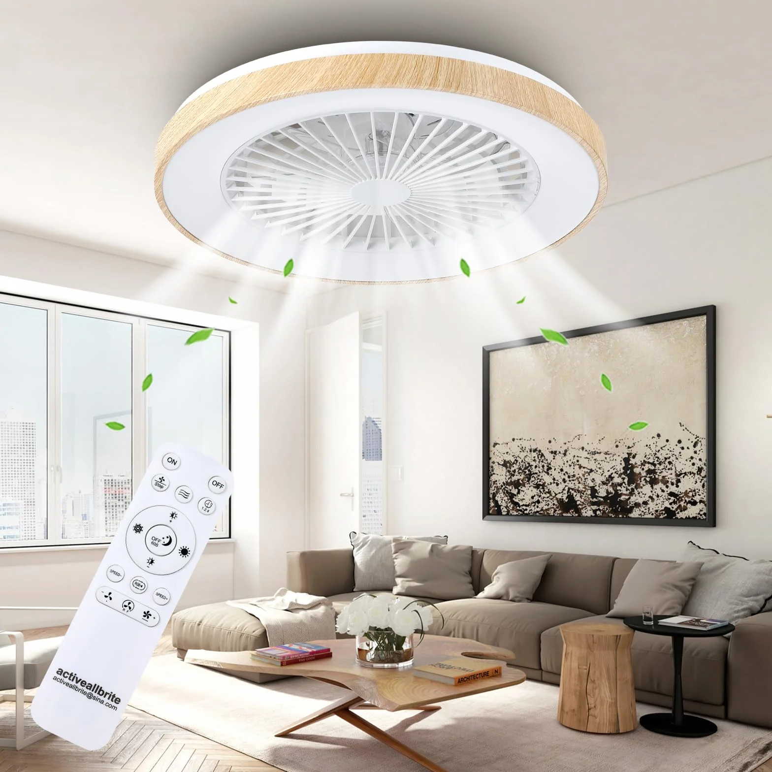 activeallbrite Ventiladores de techo, Motor DC 20W, Velocidad del Viento ajustable con Control Remoto, Adecuado Dormitorio, Habitación infantil.