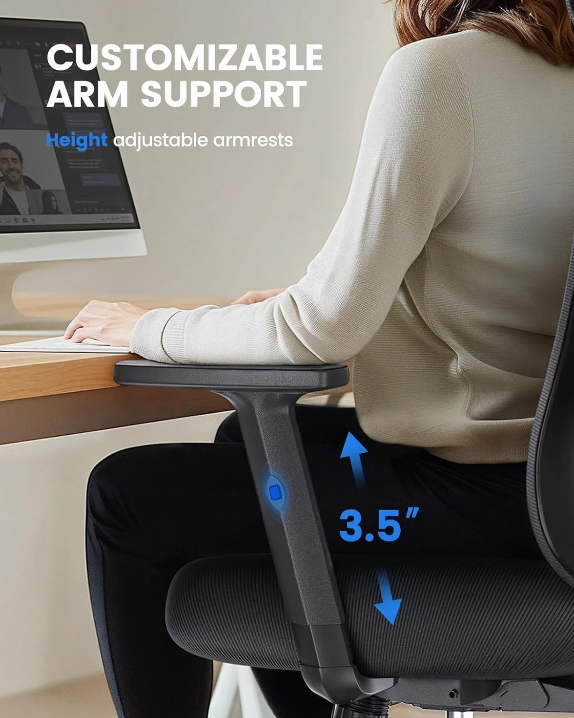 NOBLEWELL Silla de Oficina Ergonómica con Soporte Lumbar, Reposacabezas 2D, Reposabrazos Ajustable, Inclinación 130°