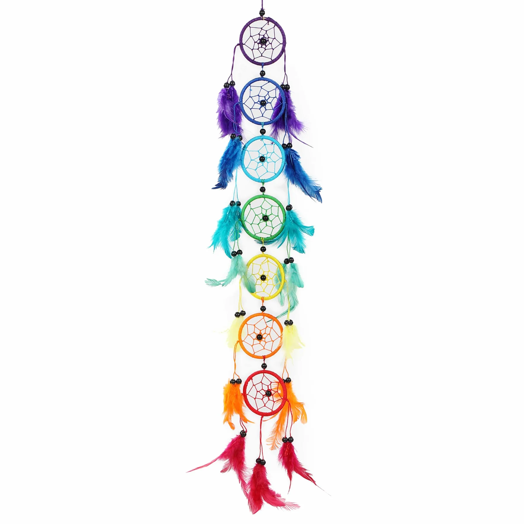 Pink Pineapple Atrapa Sueños Largo Bohemio: Arte de Pared de Dreamcatcher Colgante Ético con Plumas y Cuentas, de Color Arco Iris con Diseño de Ganchillo Tradicional - 6cm de Ancho, 50cm de Largo