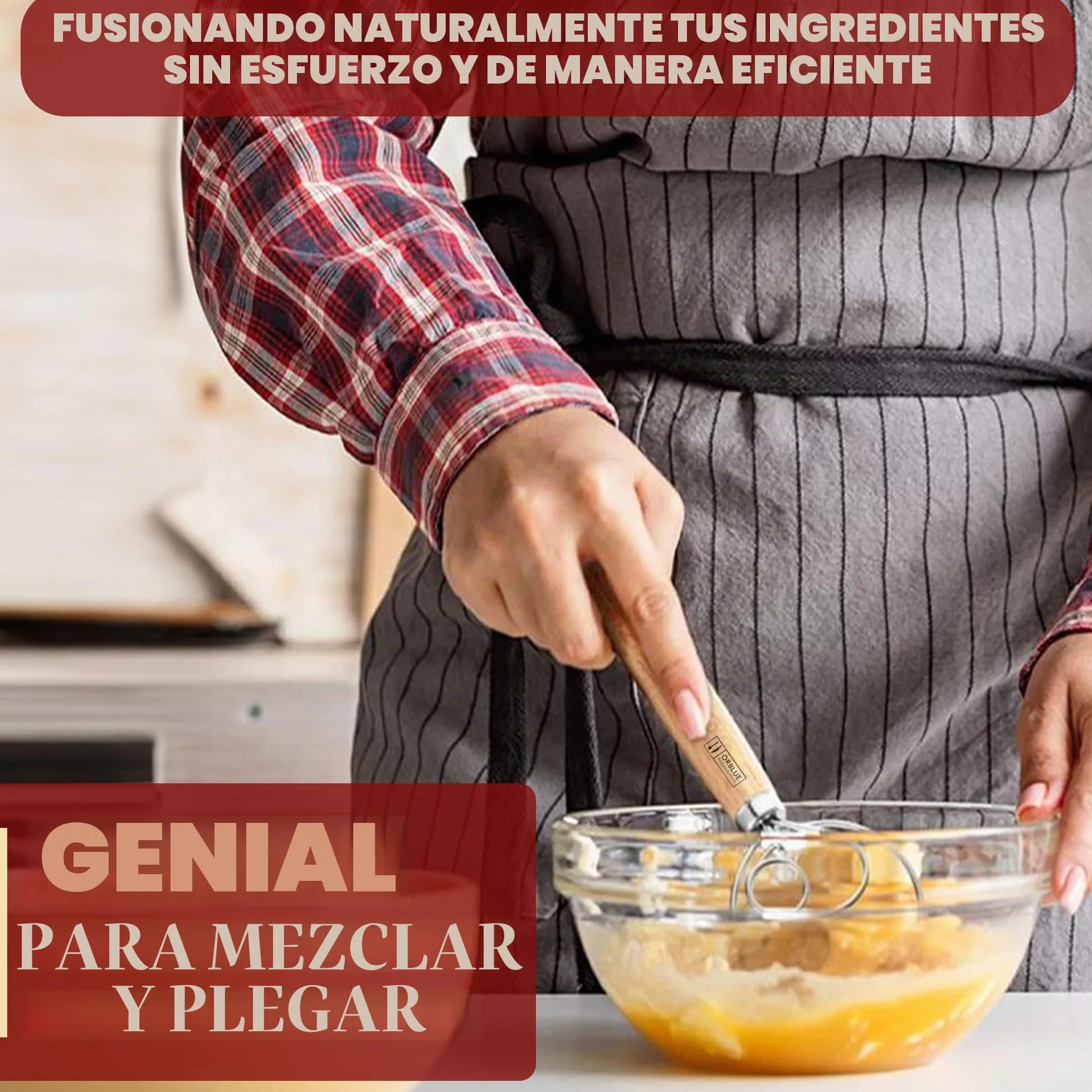ORBLUE Batidor Danés Set 2 Piezas Mezclador Masa Manual Gancho