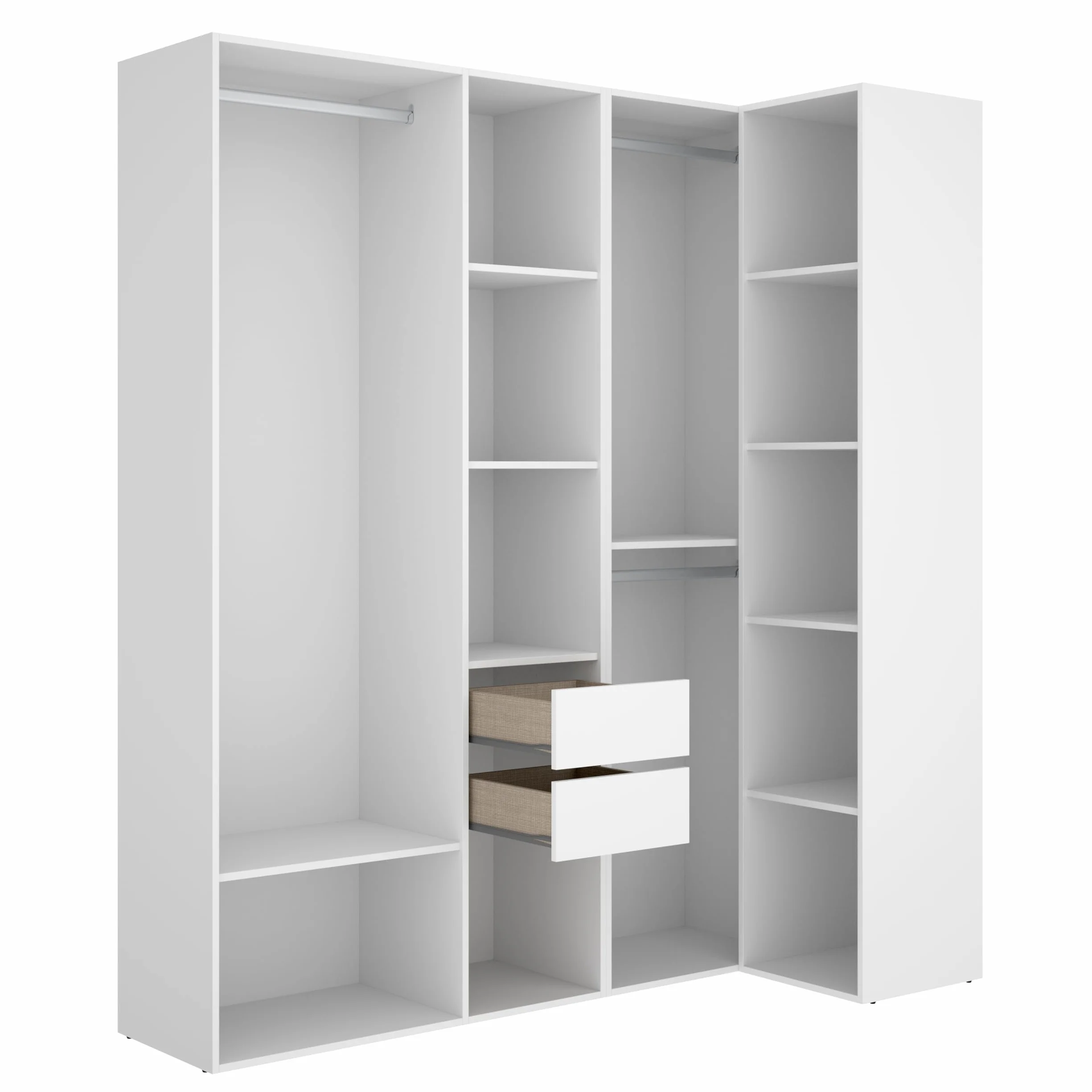 DEKIT GRUPO RIMOBEL SUIT - Conjunto de armario-vestidor rinconero con dos cajones - BLANCO/NATURAL - 205 x 1825 x 79,5