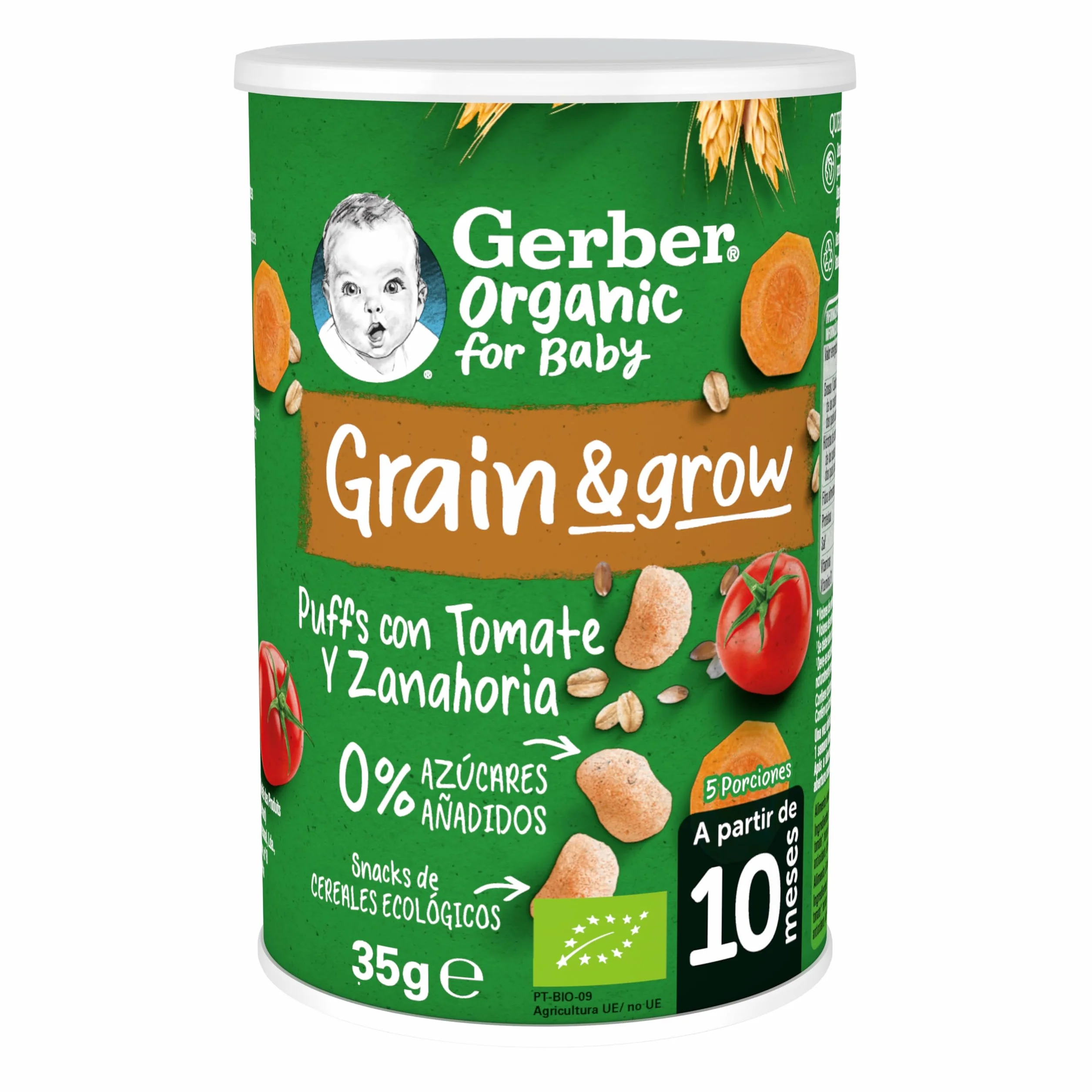 GERBER Organic Snack Tomate y Zanahoria, 5 Latas 35g, desde 12 meses
