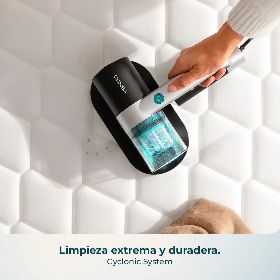 Cecotec Aspirador de Colchones y Tapicerías de Mano Conga Rockstar 3000 Mattress Essential. 300W, 10kPa, Luz Ultravioleta UV-C, Tecnología con Cepillo Motorizado y Aire Caliente, Retiene Alérgenos