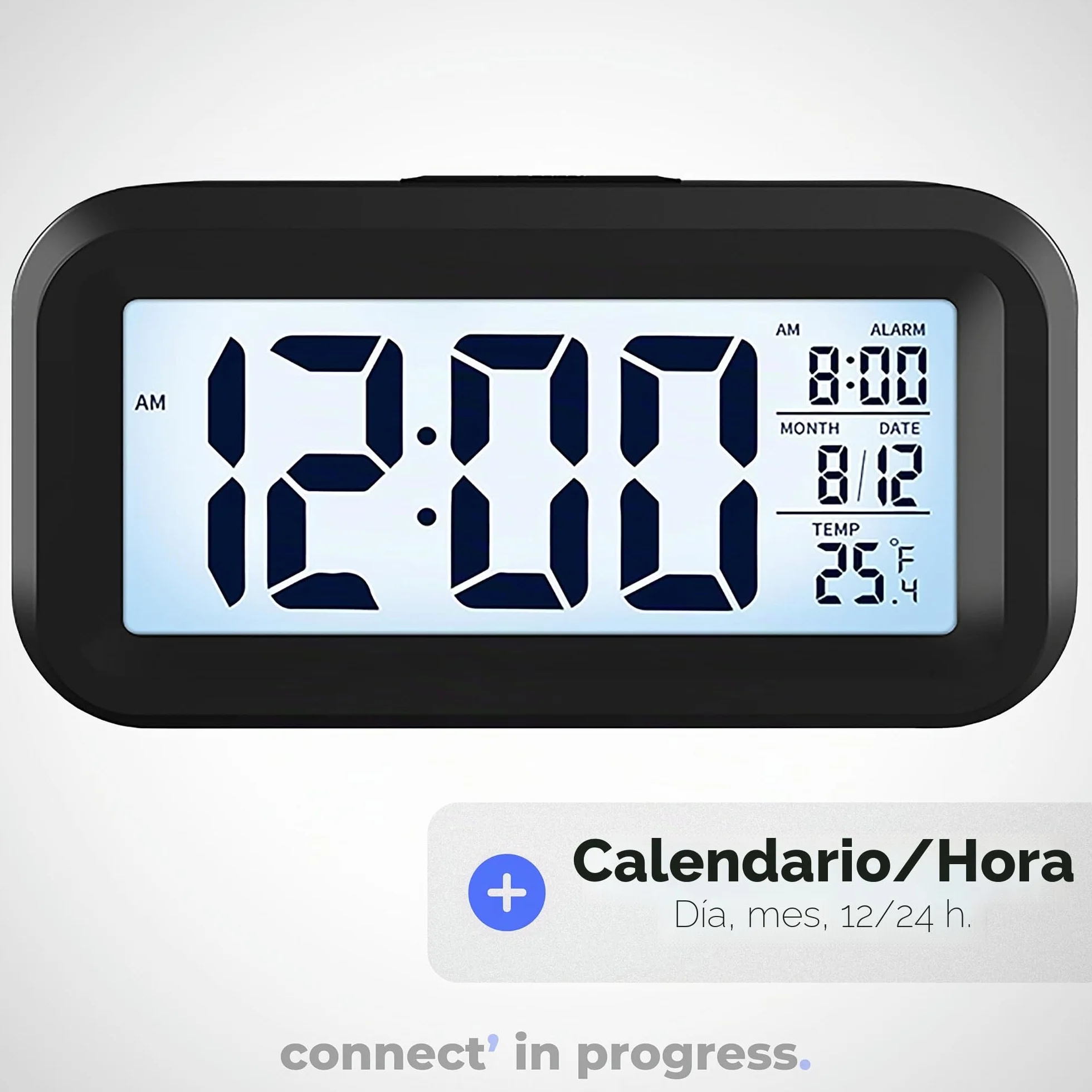 APM Snooooze Reloj Despertador Digital para Dormitorio, Pantalla 12/24H, Negro
