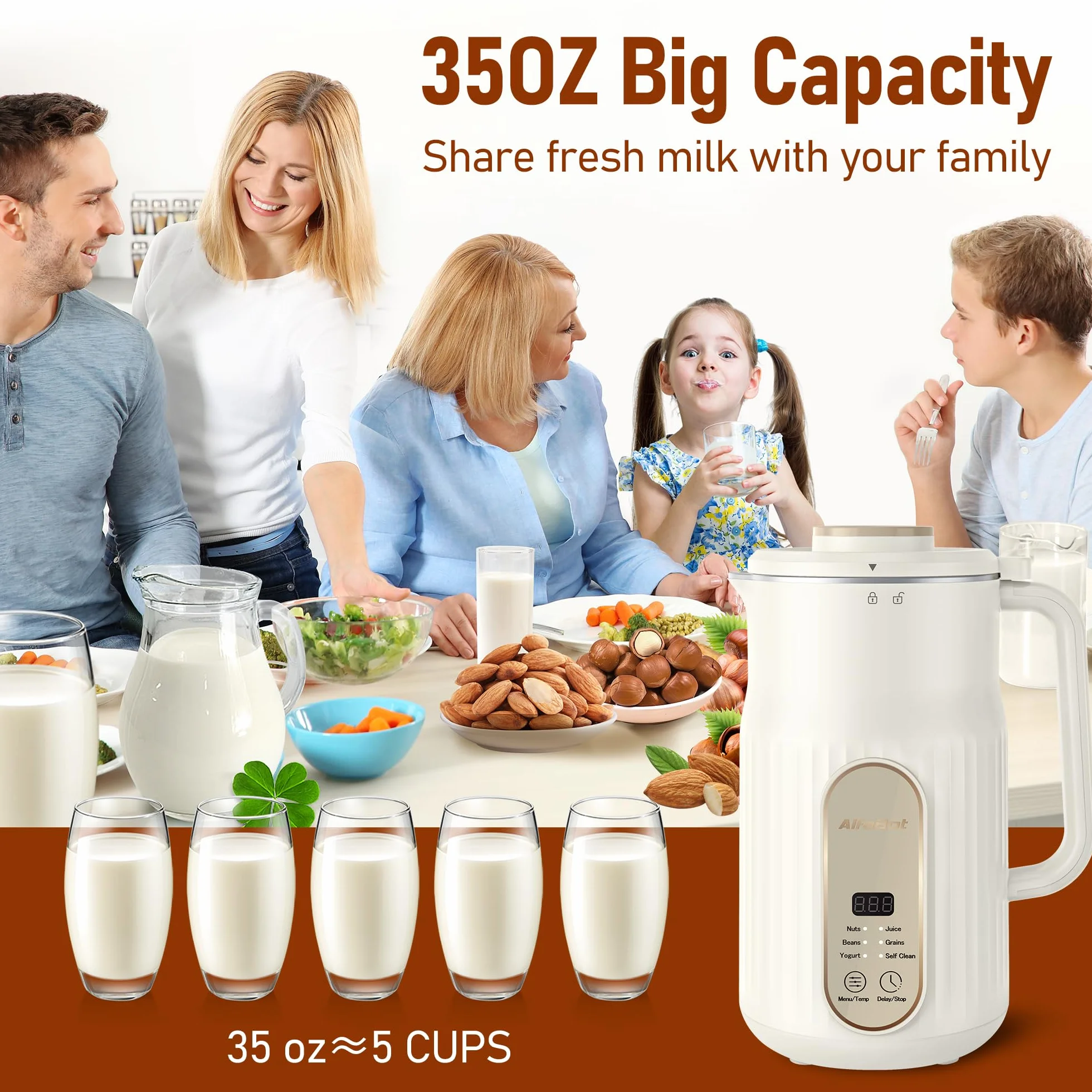 Máquina de Leche Vegetal AlfaBot N2-1L |Automática para Leche de Soja, Avena, Almendras, Yogur | 800W | Rápida y Silenciosa, Libre de BPA, Incluye Recetario