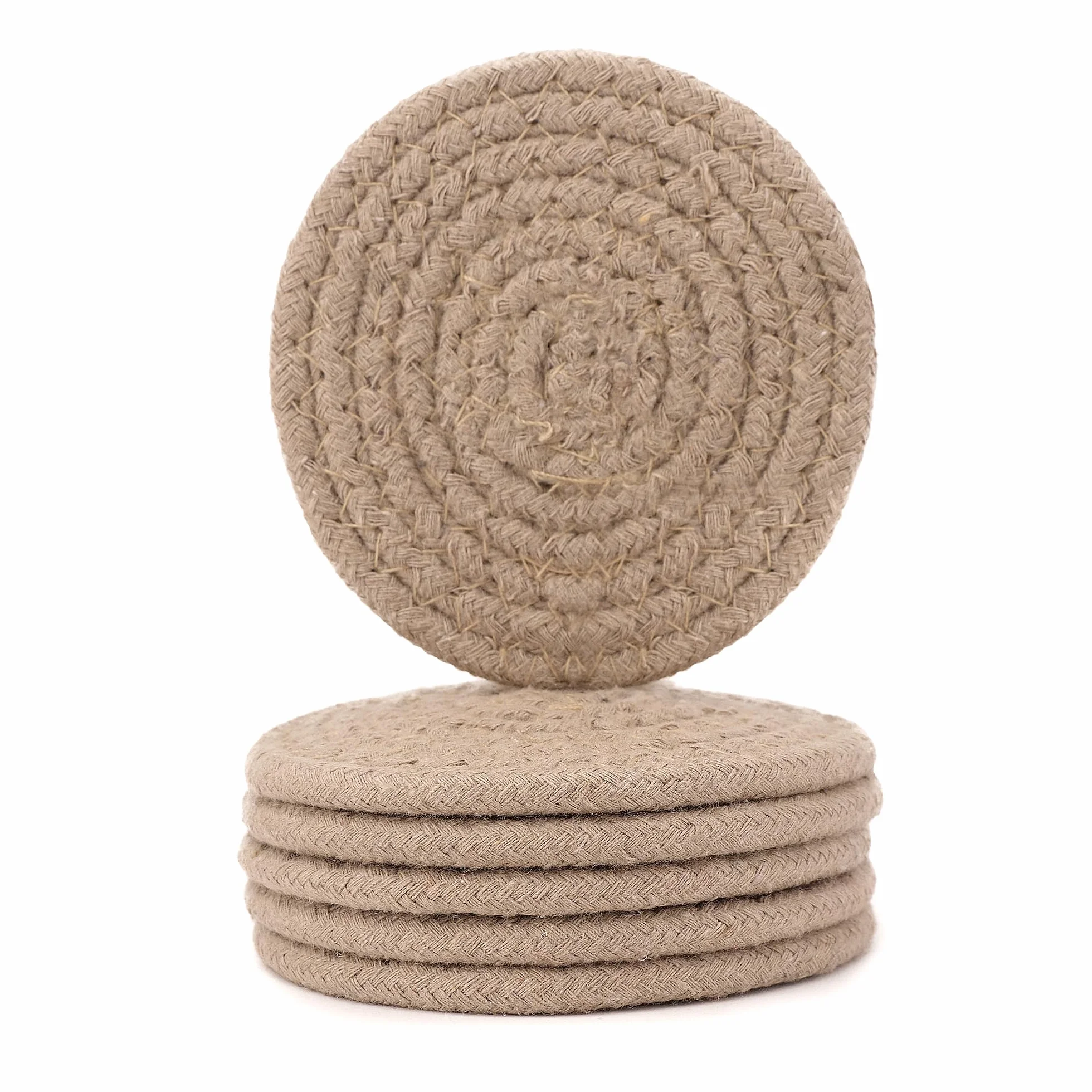 Encasa XO Posavasos Set de 6 Algodón Acanalado 9 cm Beige
